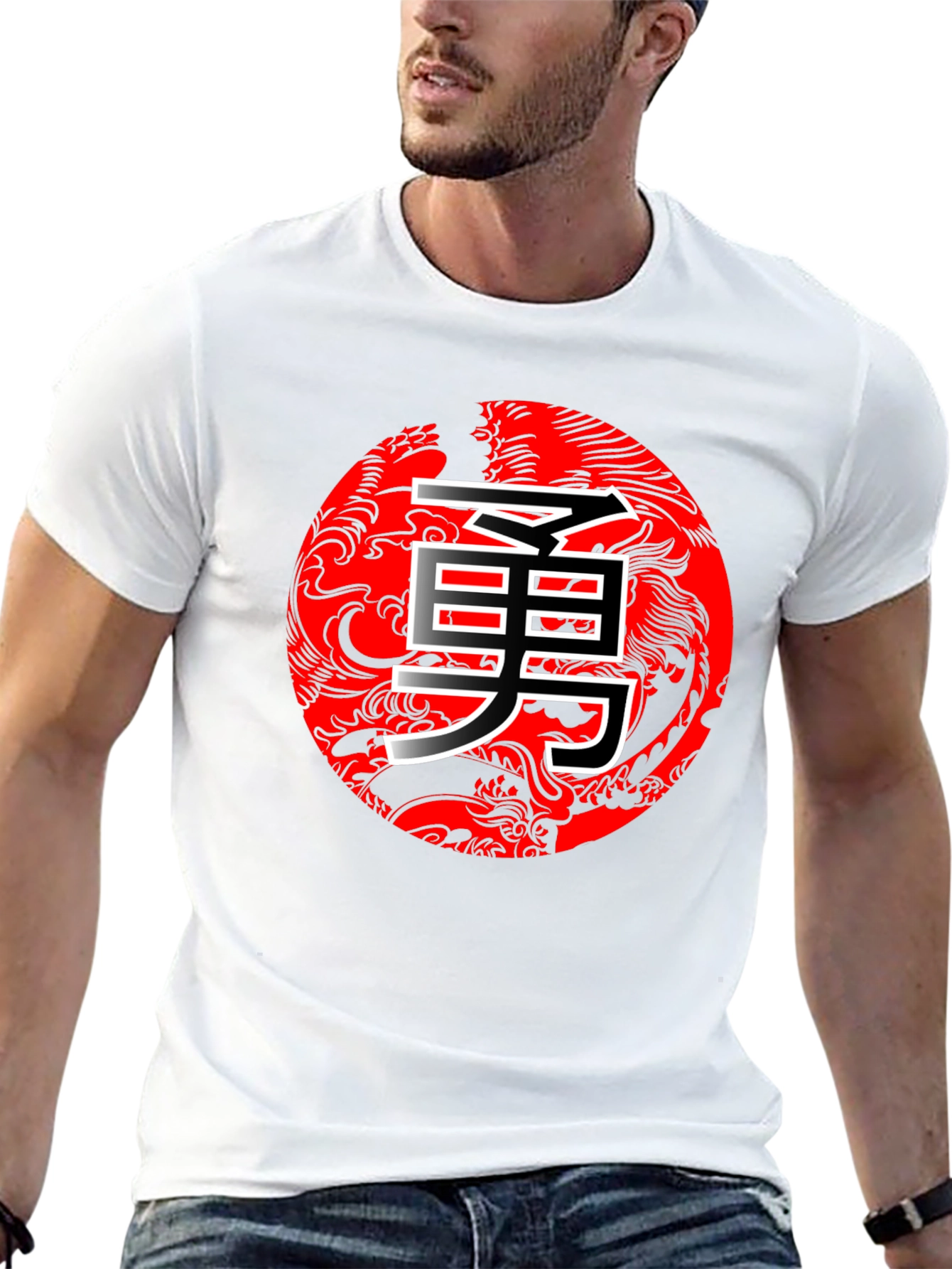 Bold Dragon Circle Kanji Graphic Black T-Shirt