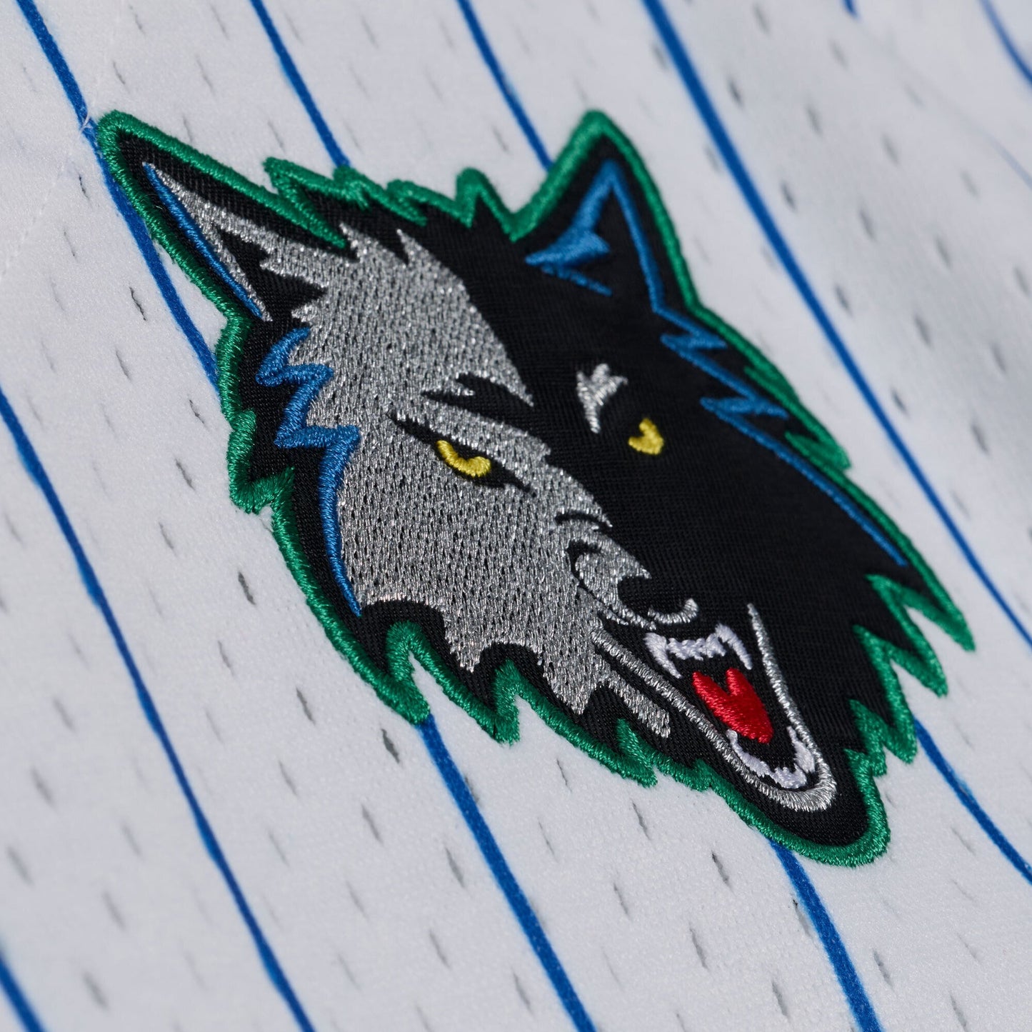 Men's Minnesota Timberwolves Mitchell & Ness White Head Coach Pinstripe Mesh Full-Button Baseball Jersey