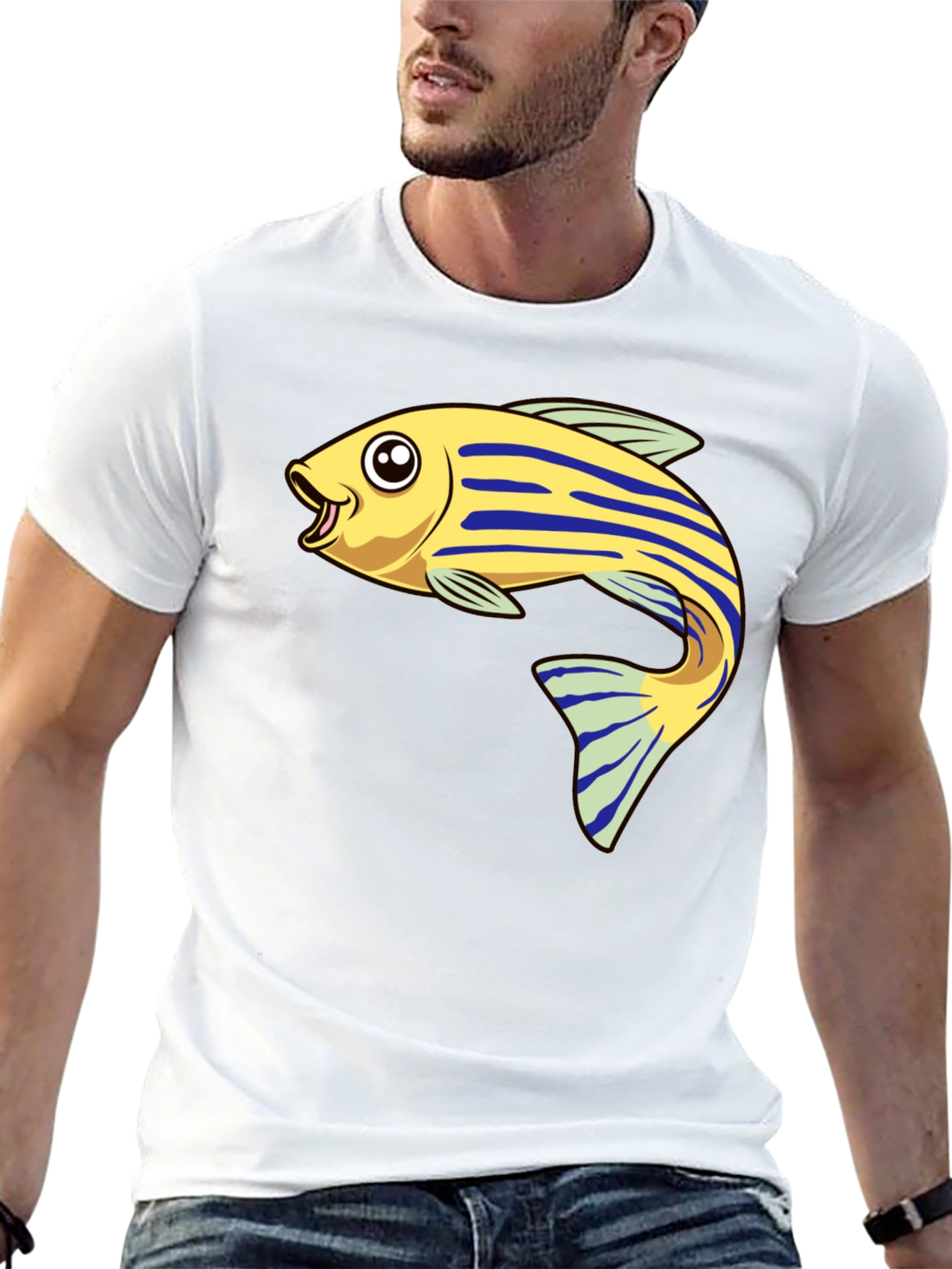 Cartoon Fish Graphic Tee - Black