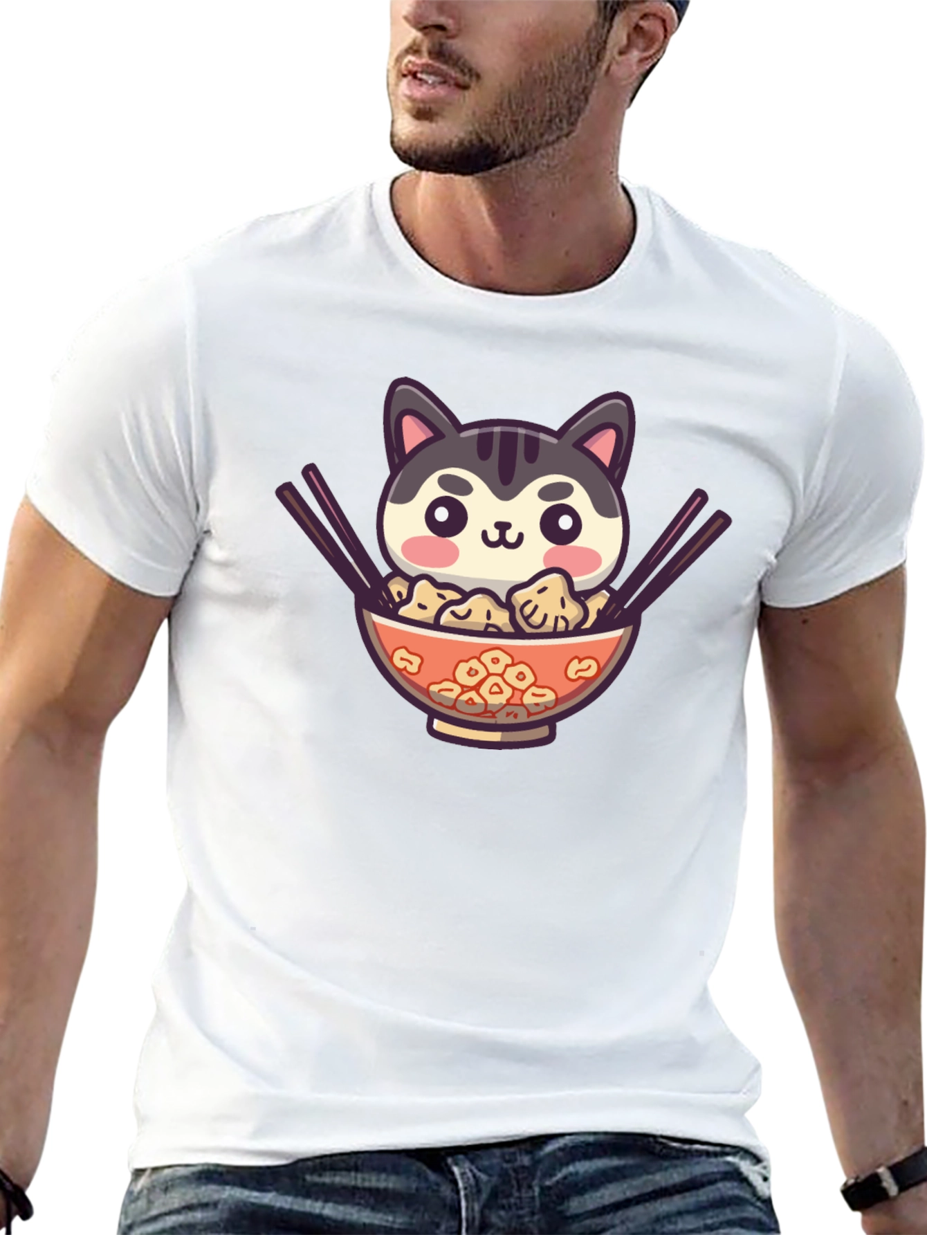 Cat Ramen Bowl Black T-Shirt