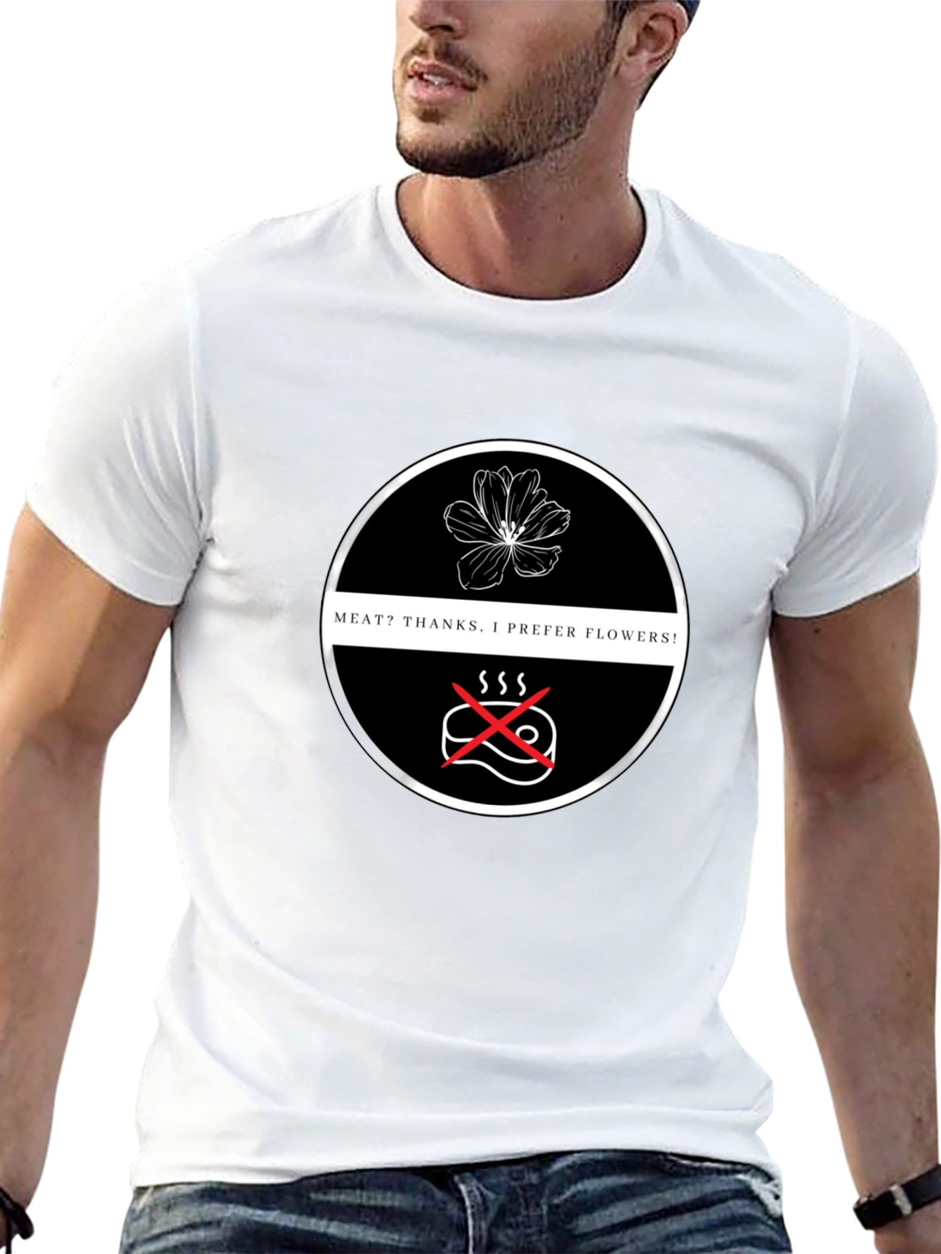 Vegan Flower Power T-Shirt - No Meat Please!