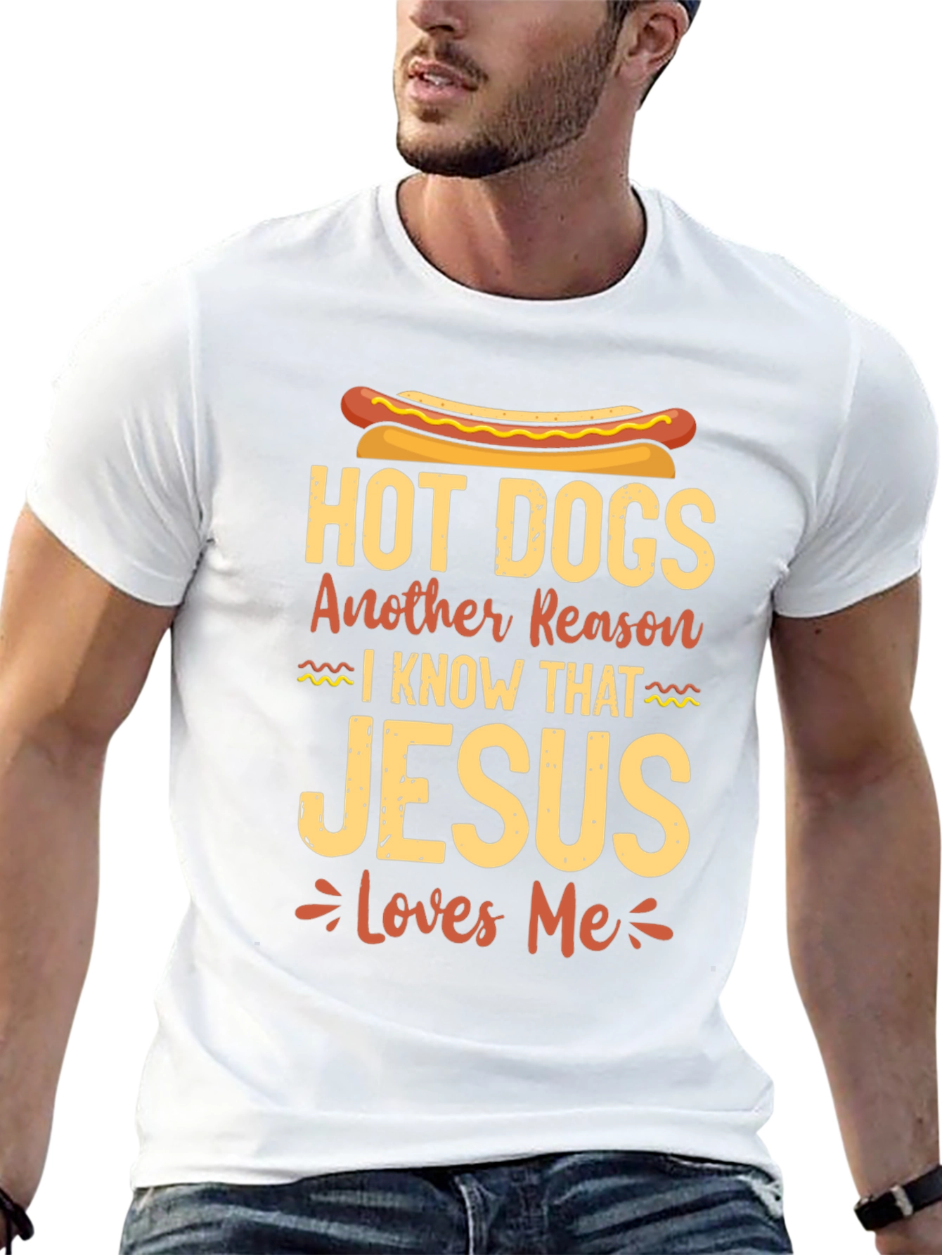 Hot Dogs Jesus Loves Me Black T-Shirt