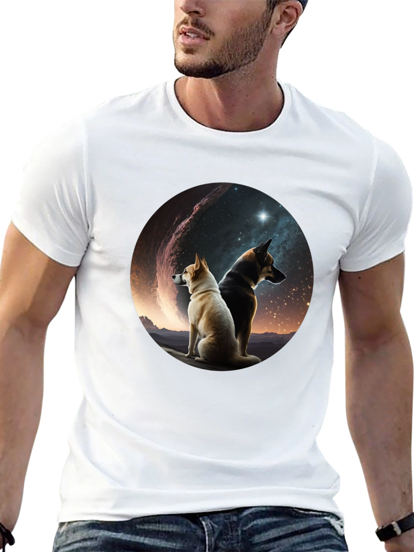 Dogs & Galaxy Black T-Shirt