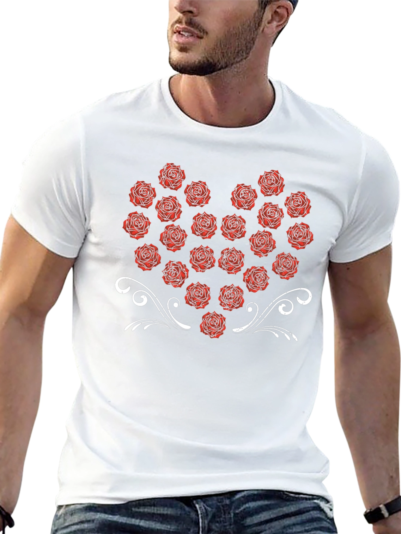 Rose Heart Graphic Tee - Black Cotton T-Shirt