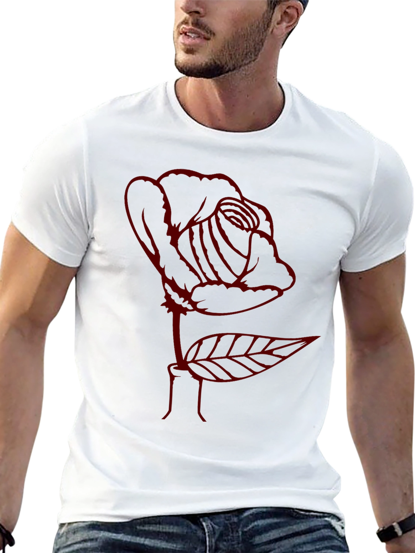 Rose Outline Graphic Tee - Soft Cotton