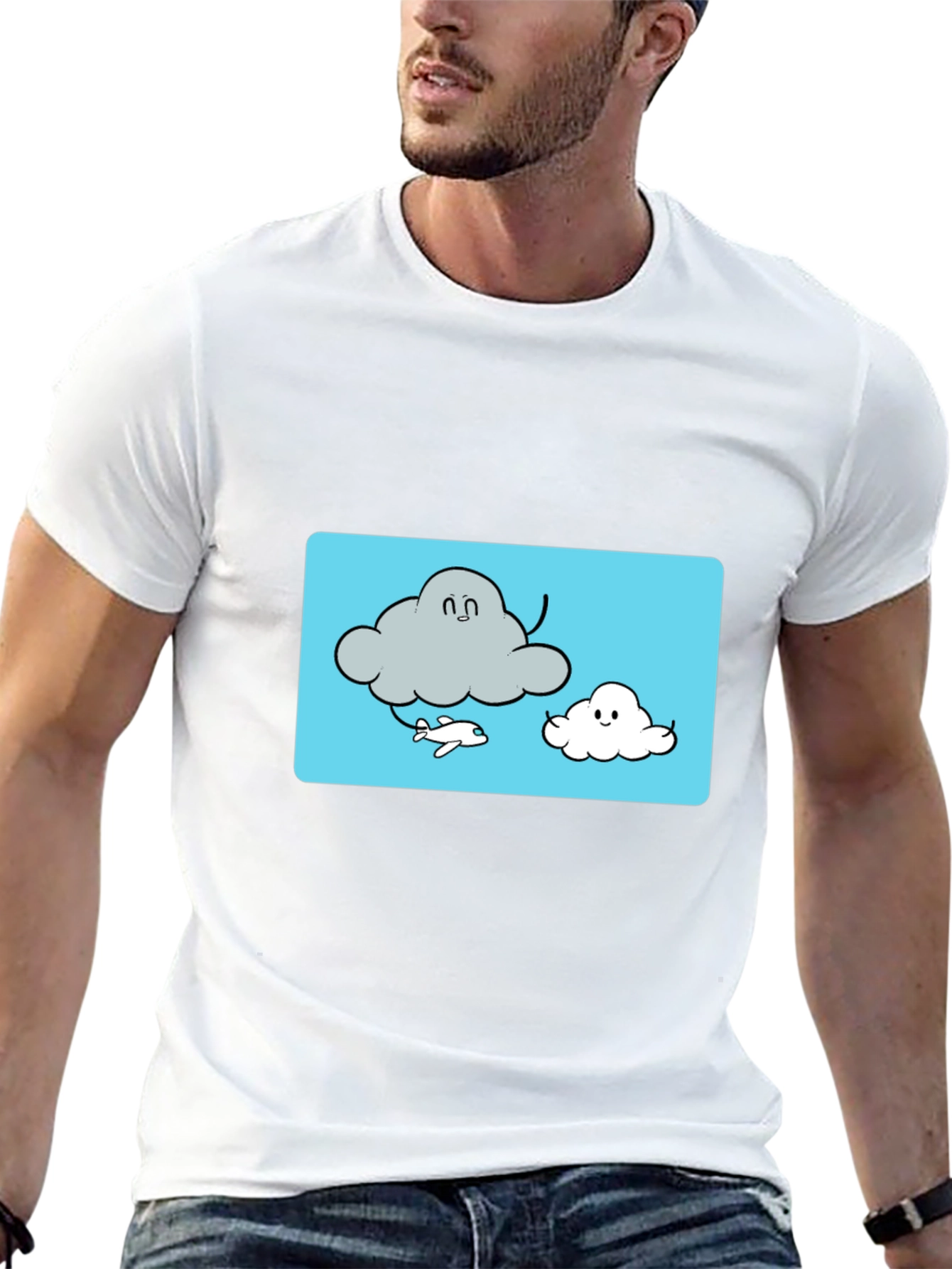 Cloud Cartoon Graphic Tee - Black Cotton T-Shirt