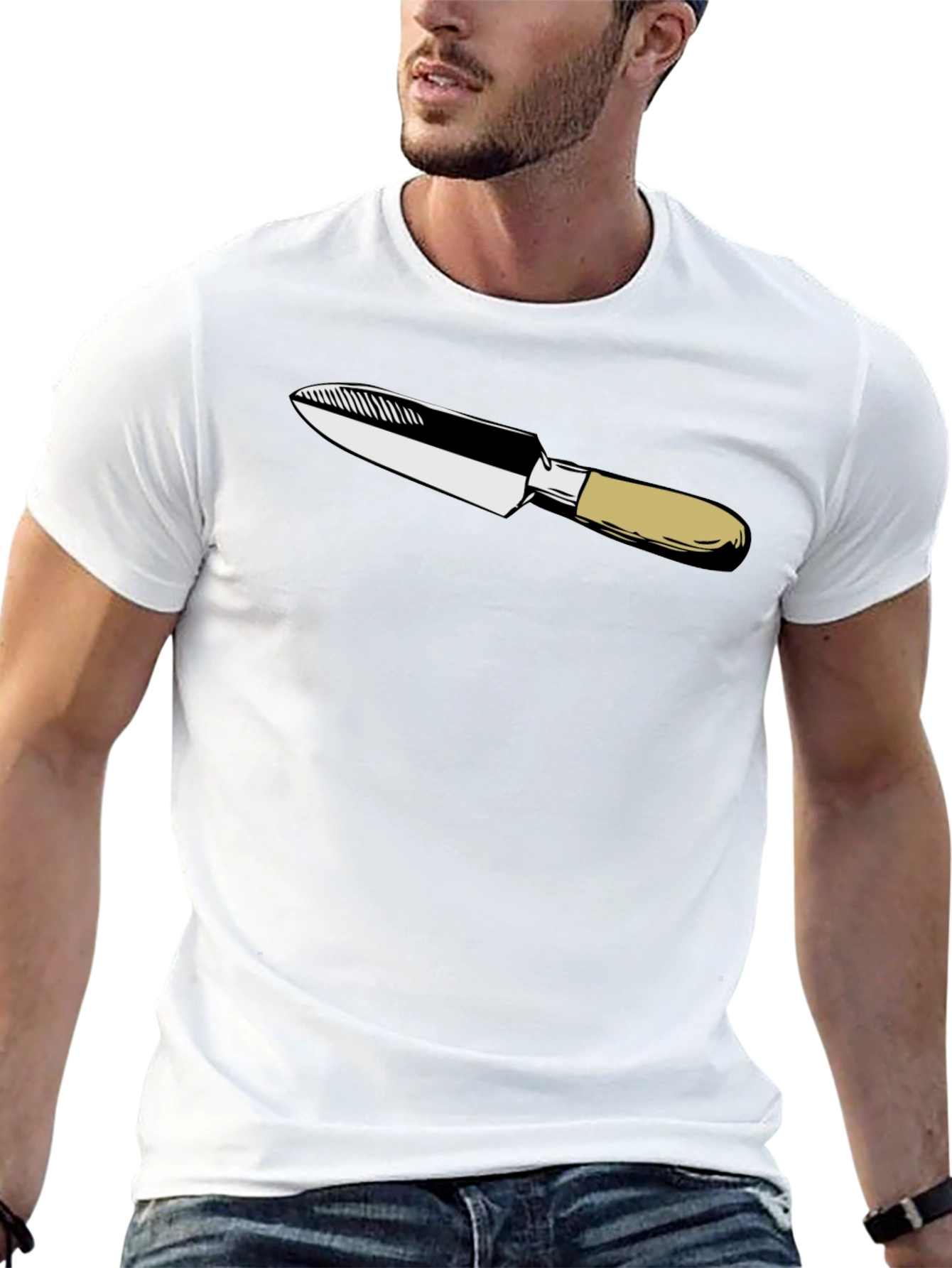 Black T-Shirt with Knife Graphic Print