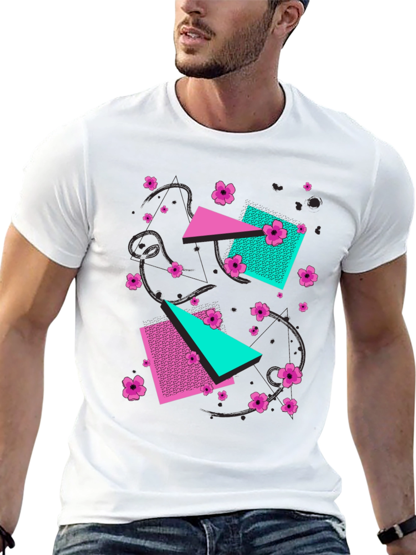 Geometric Floral 80s Style Graphic Tee