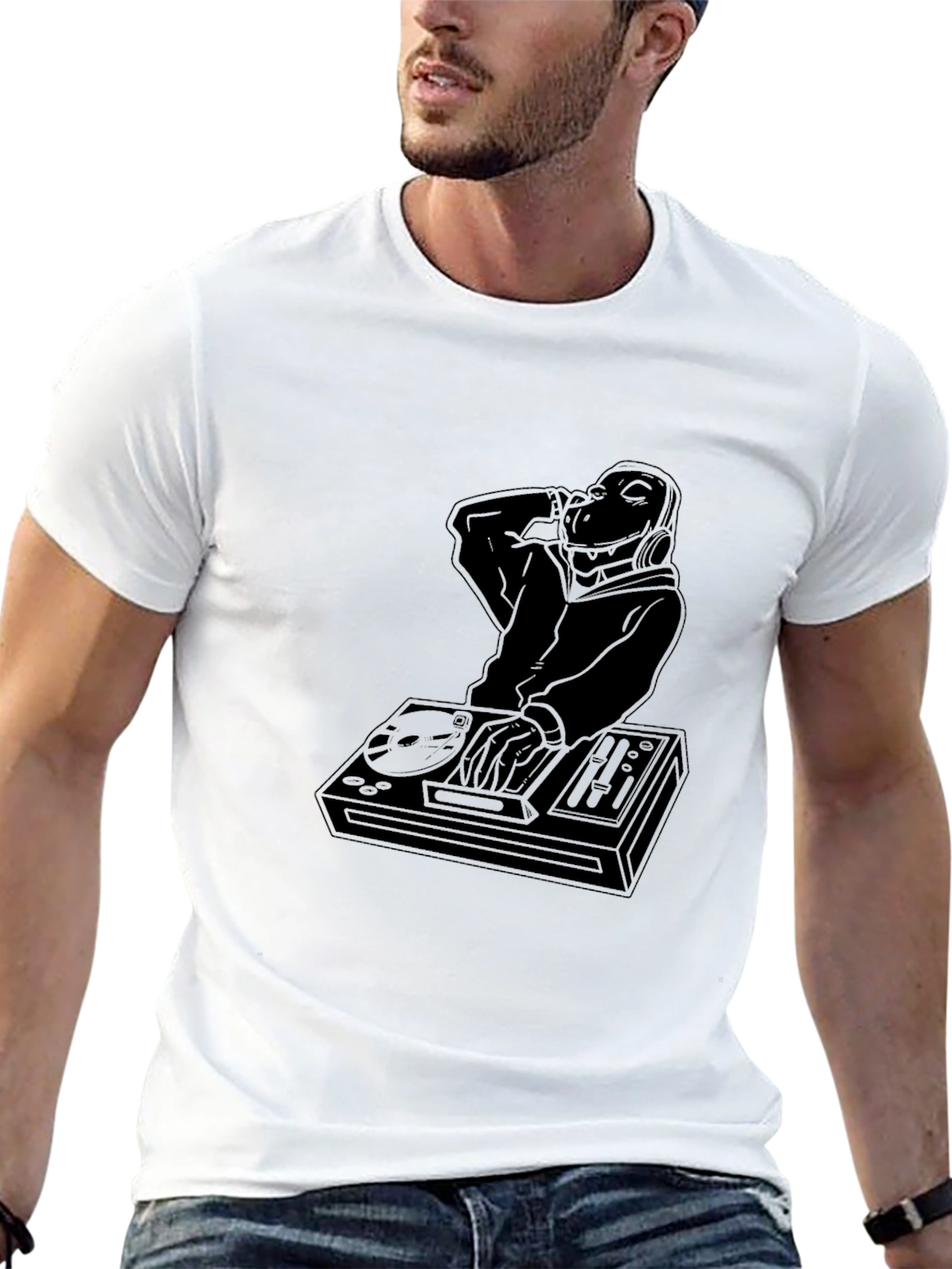 DJ Turntable Graphic Tee - Black Cotton Blend