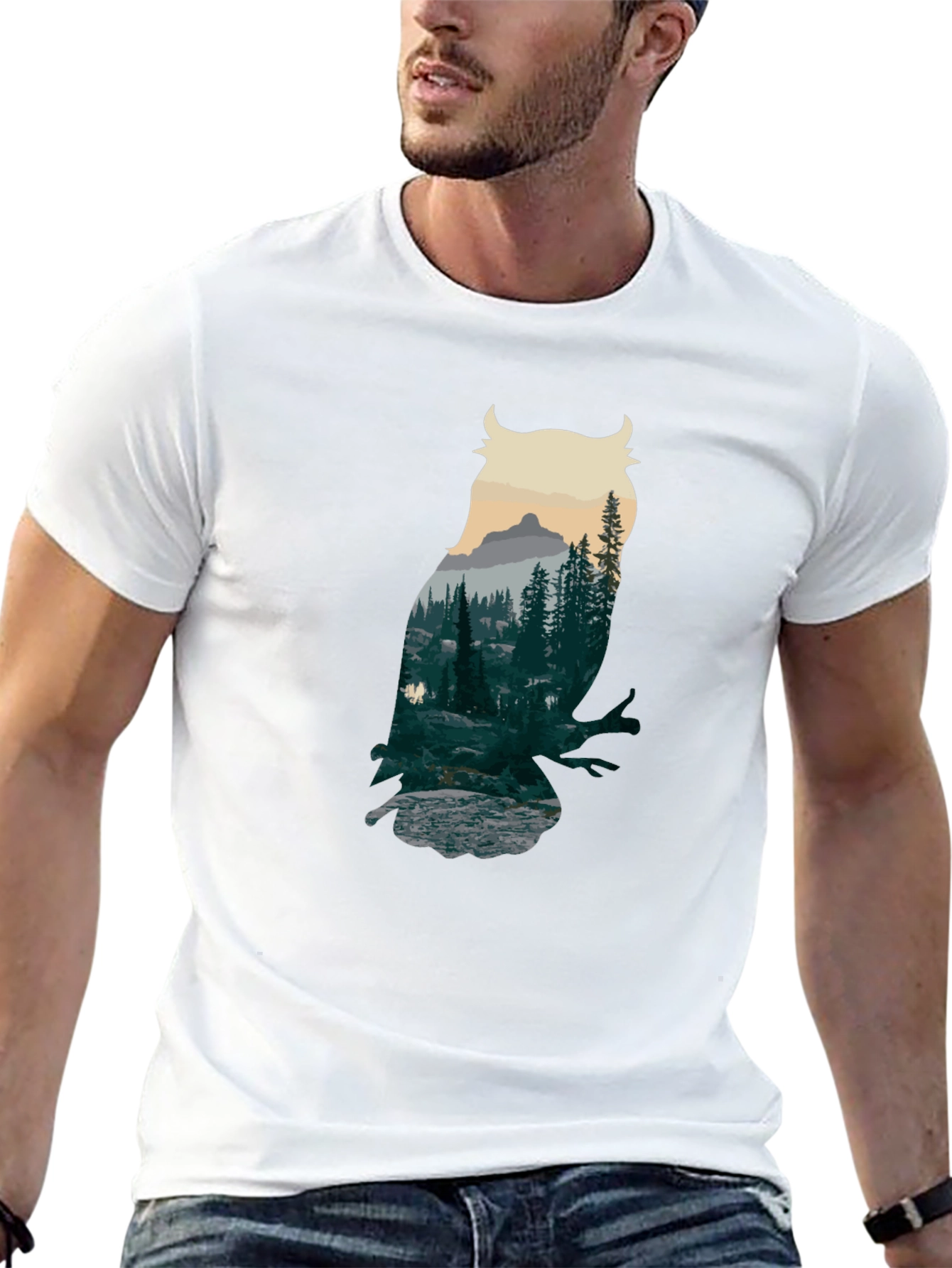 Owl Forest Graphic Black T-Shirt