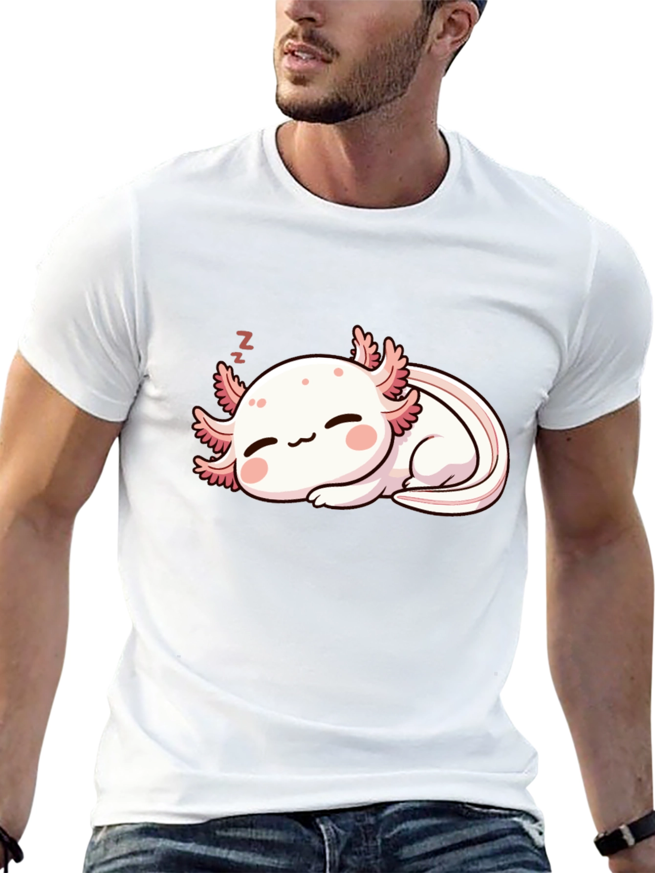 Cute Sleeping Axolotl Black T-Shirt