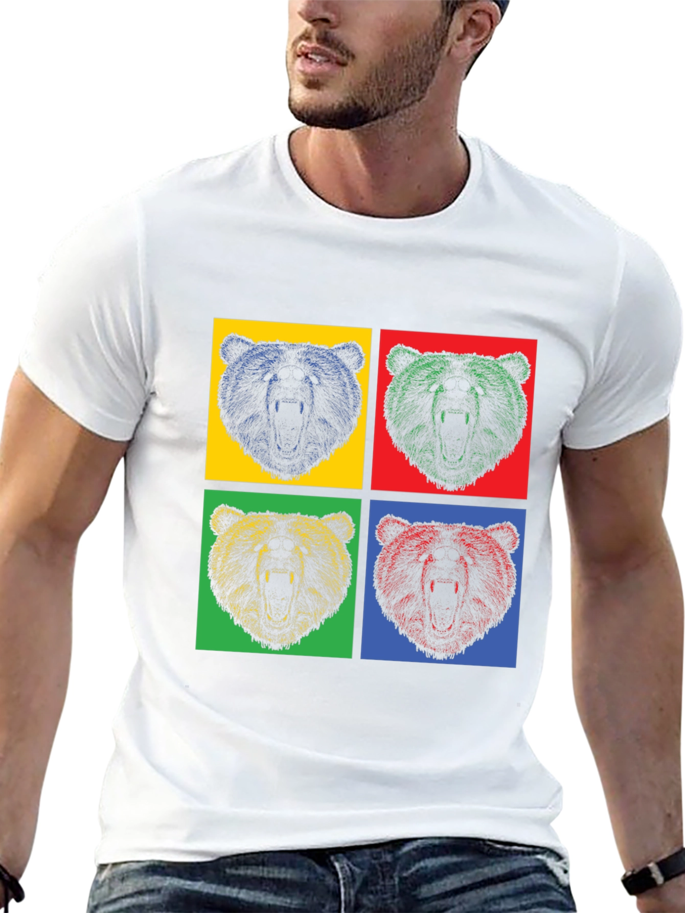Pop Art Bear Graphic T-Shirt - Mens Black Tee