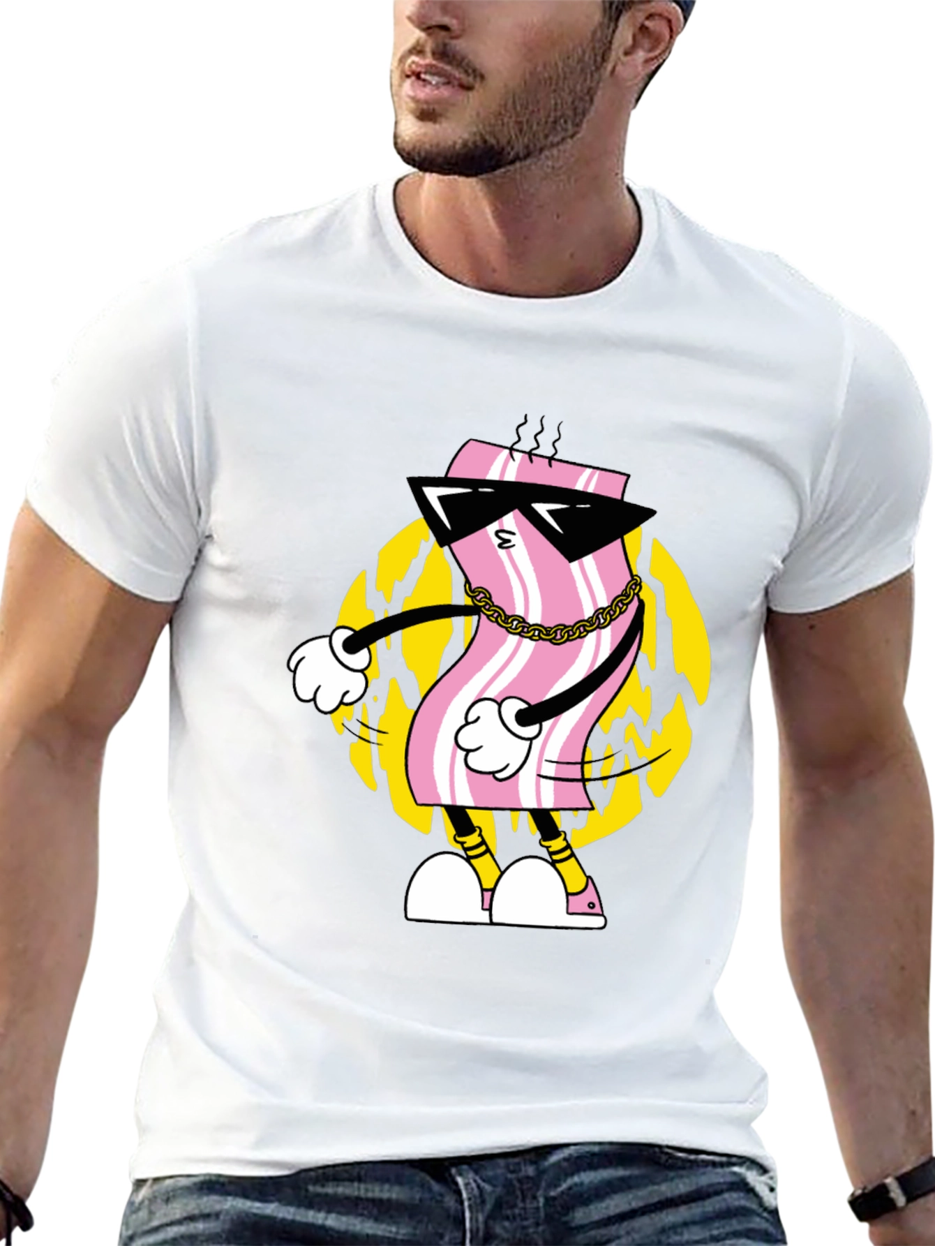 Cool Bacon Cartoon Black T-Shirt