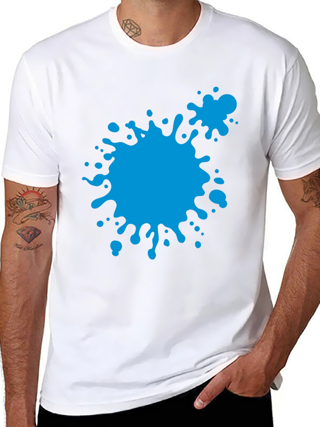 Abstract Blue Paint Splatter Black T-Shirt