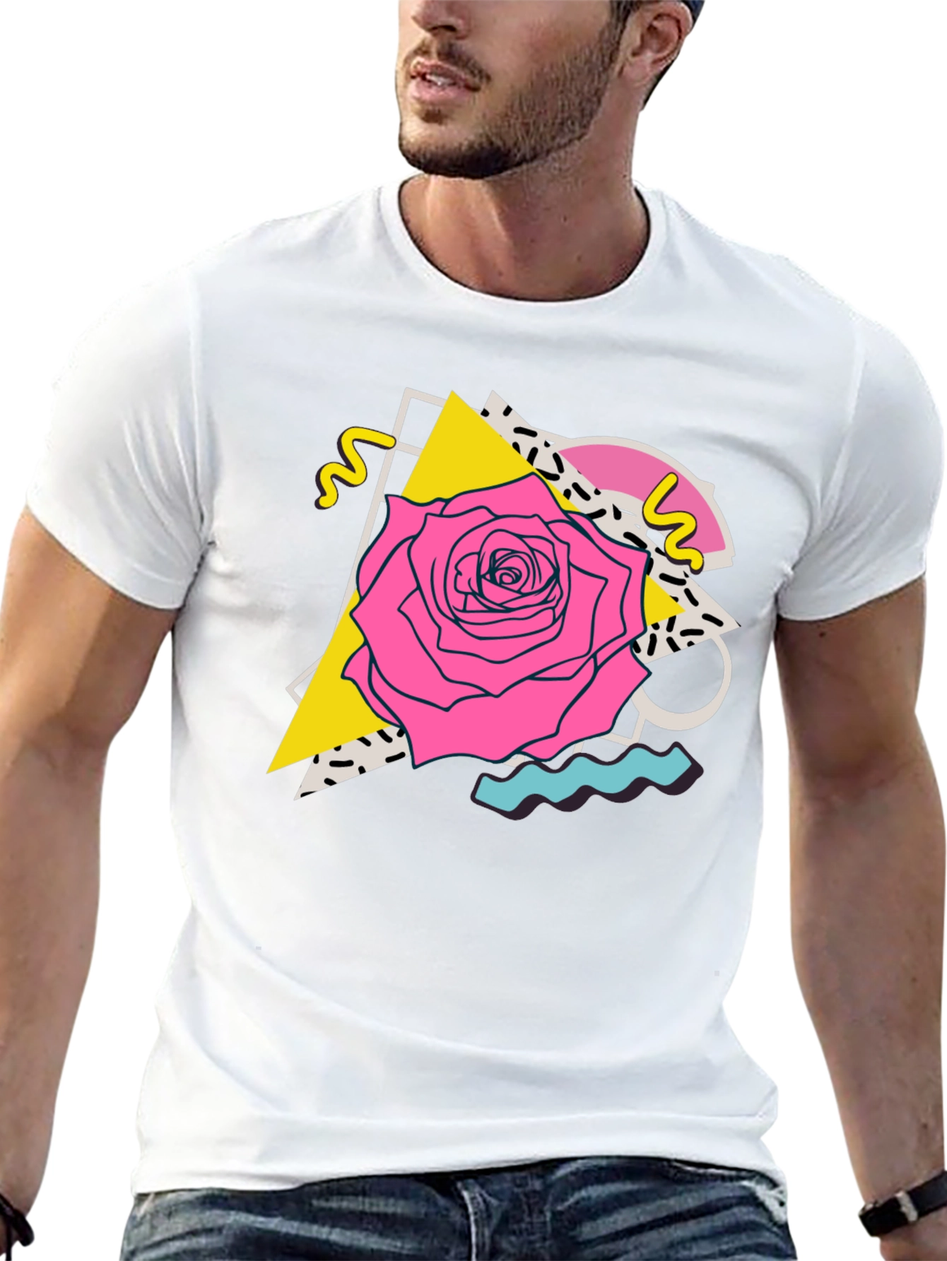 Retro Rose Graphic Tee - 80s Style Black T-Shirt