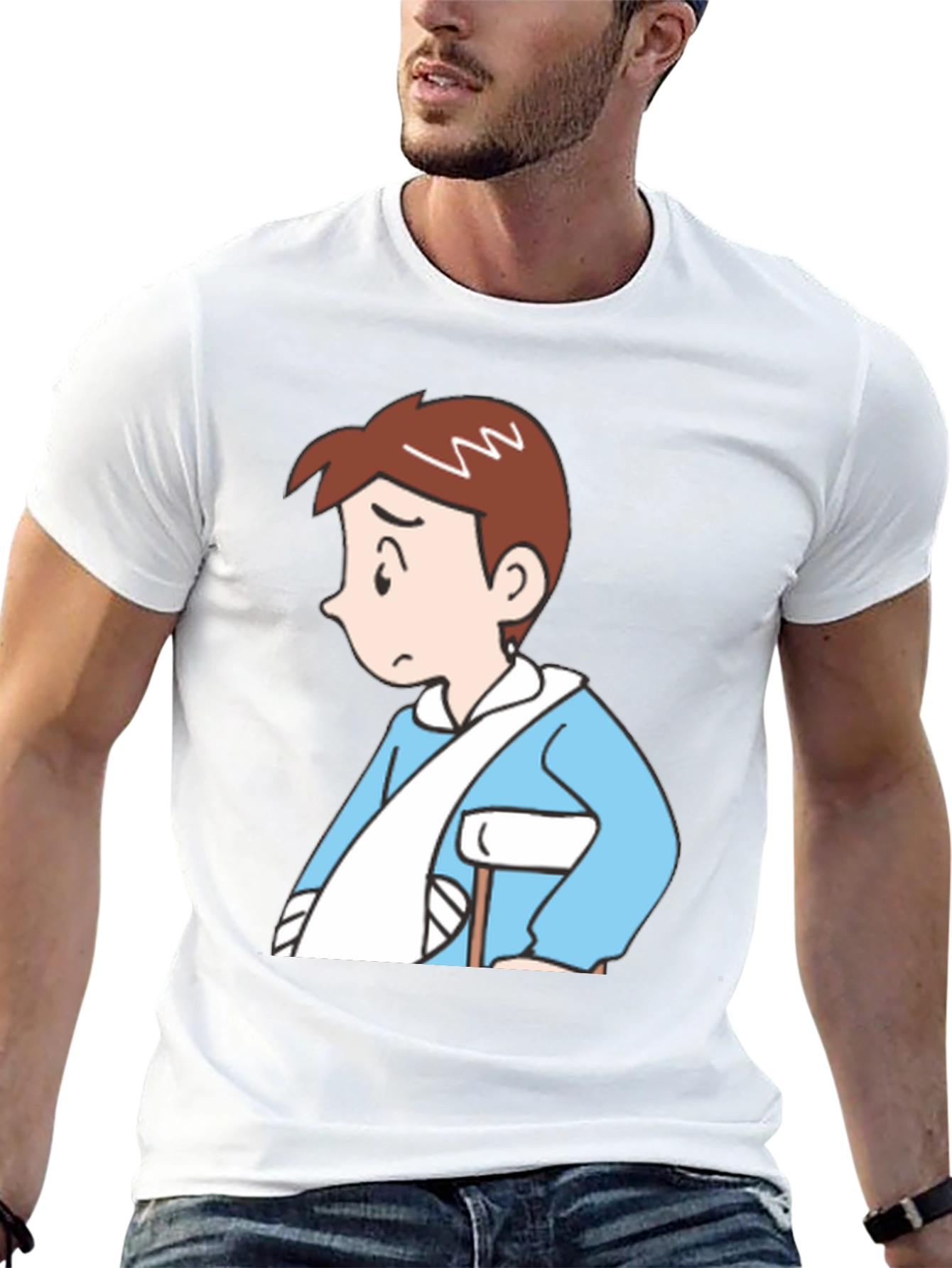 Cartoon Man Black T-Shirt - Unique Design