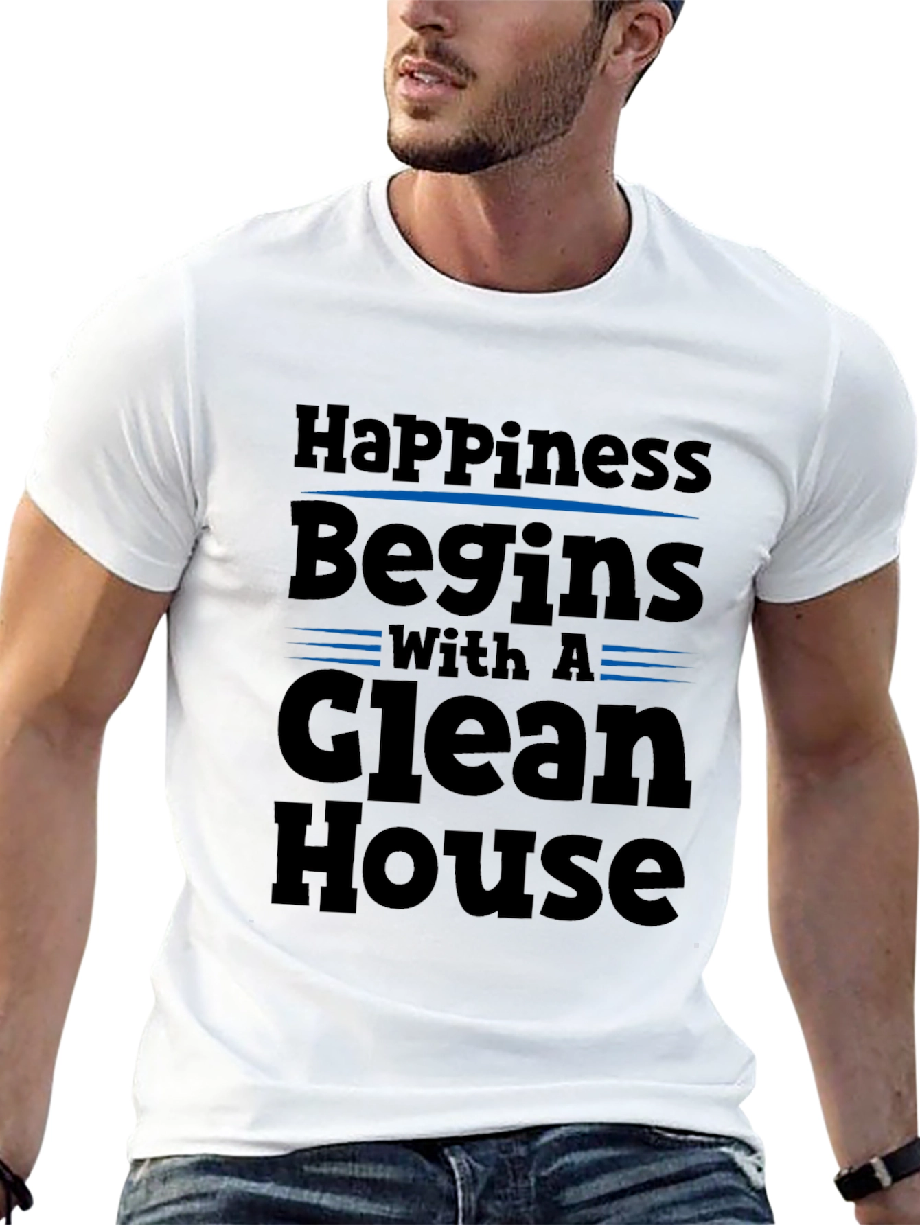 Happiness Begins with a Clean House Black T-Shirt