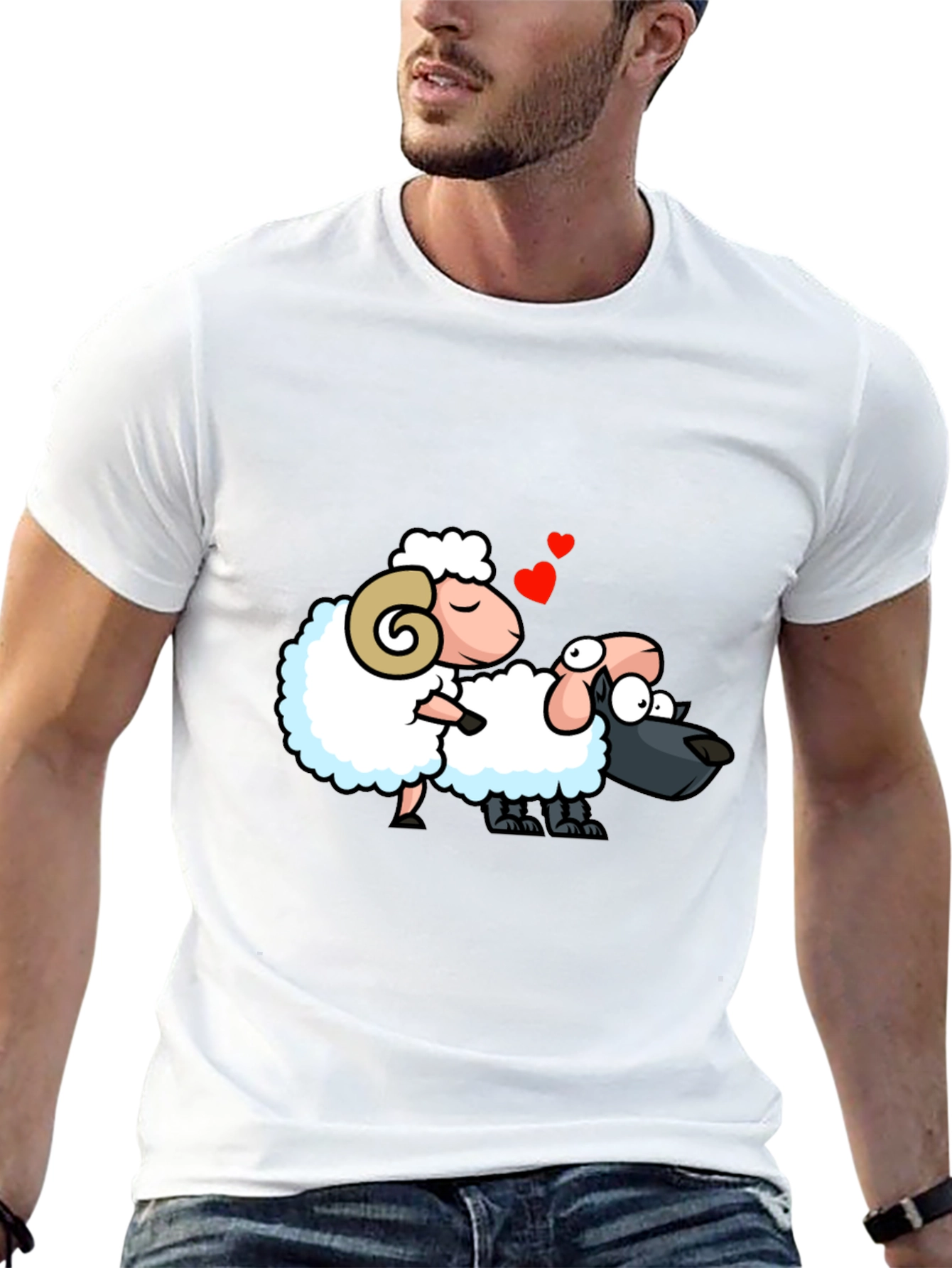 Funny Sheep & Wolf T-Shirt - Cartoon Love