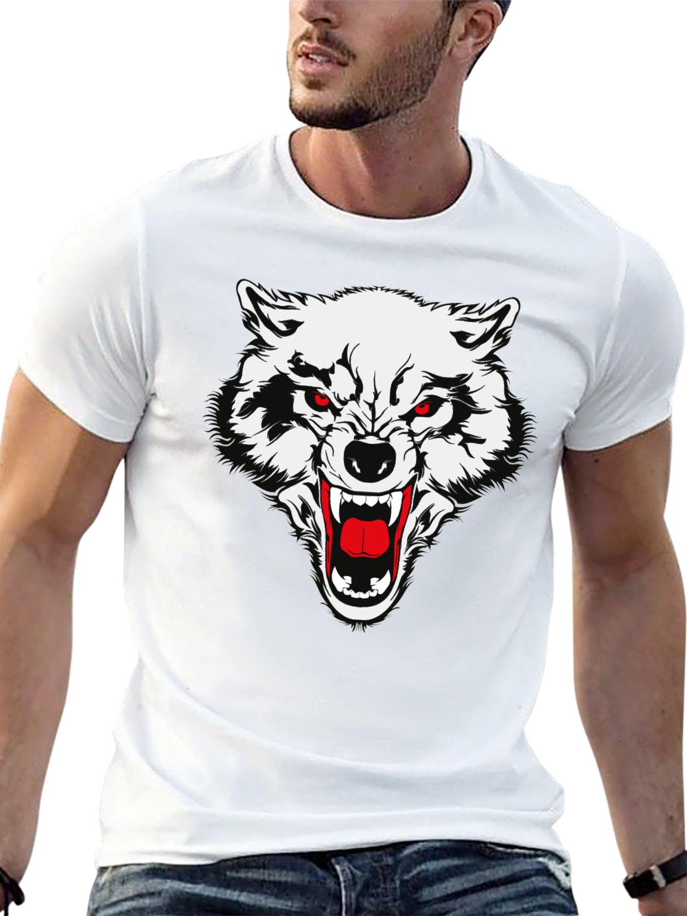 Black T-Shirt with Fierce Wolf Graphic