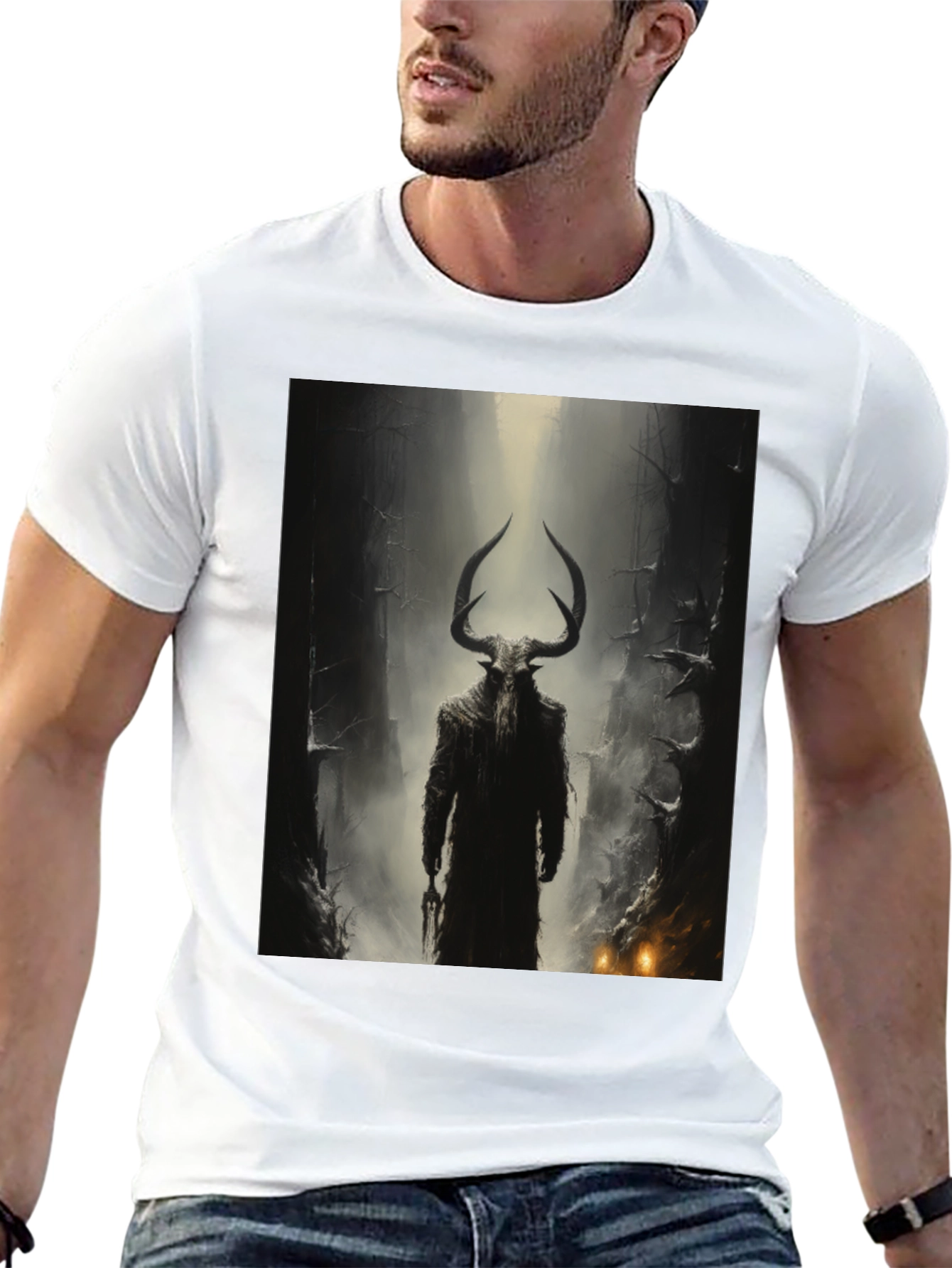 Mystic Horned Figure Graphic Tee - Black