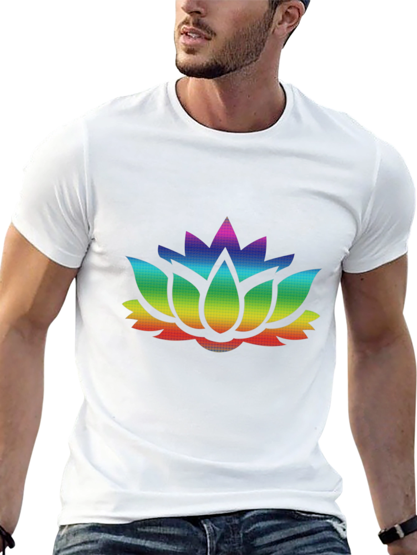 Rainbow Lotus Flower Graphic Black T-Shirt