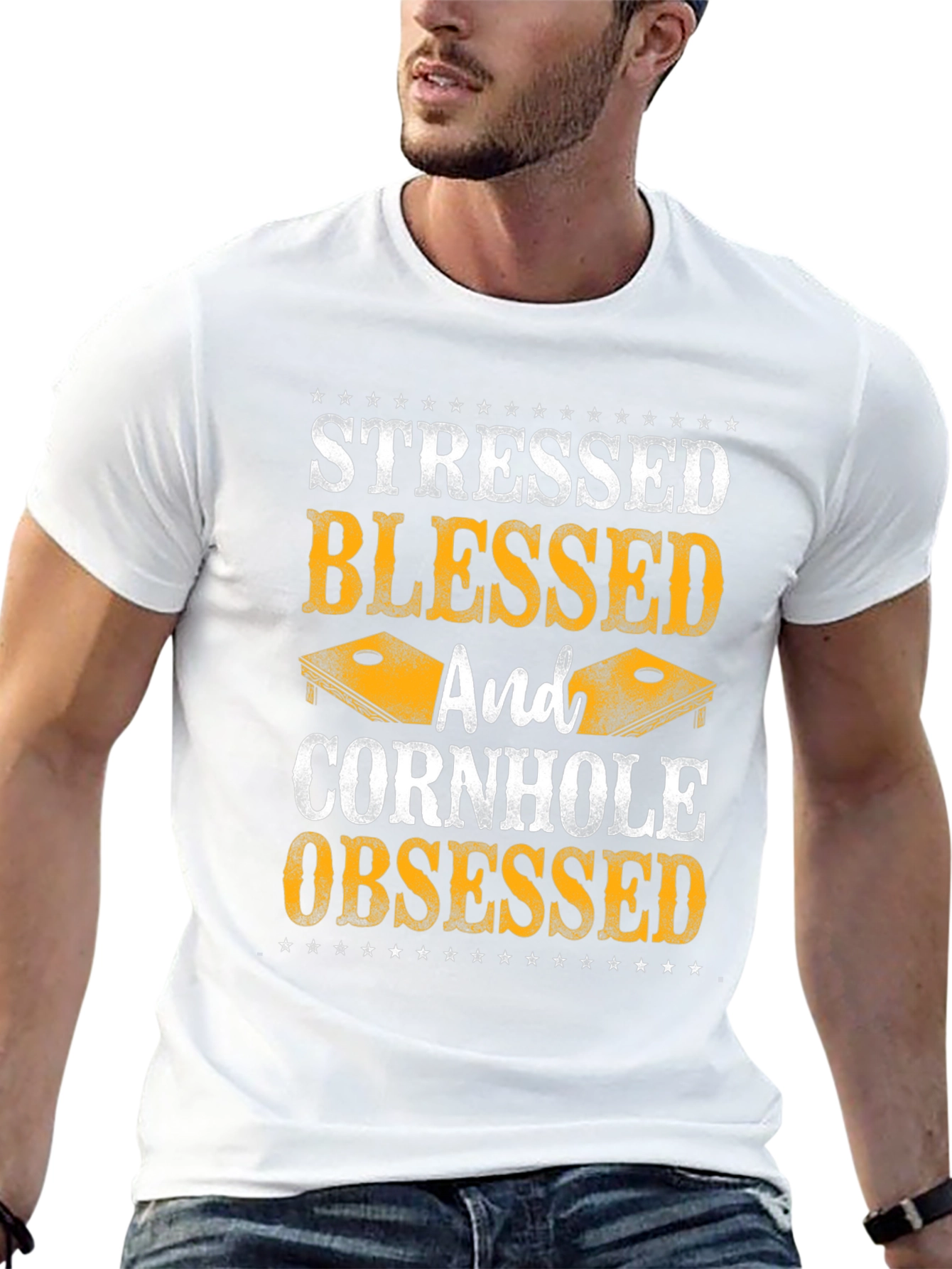 Stressed Blessed Cornhole Obsessed Graphic Tee