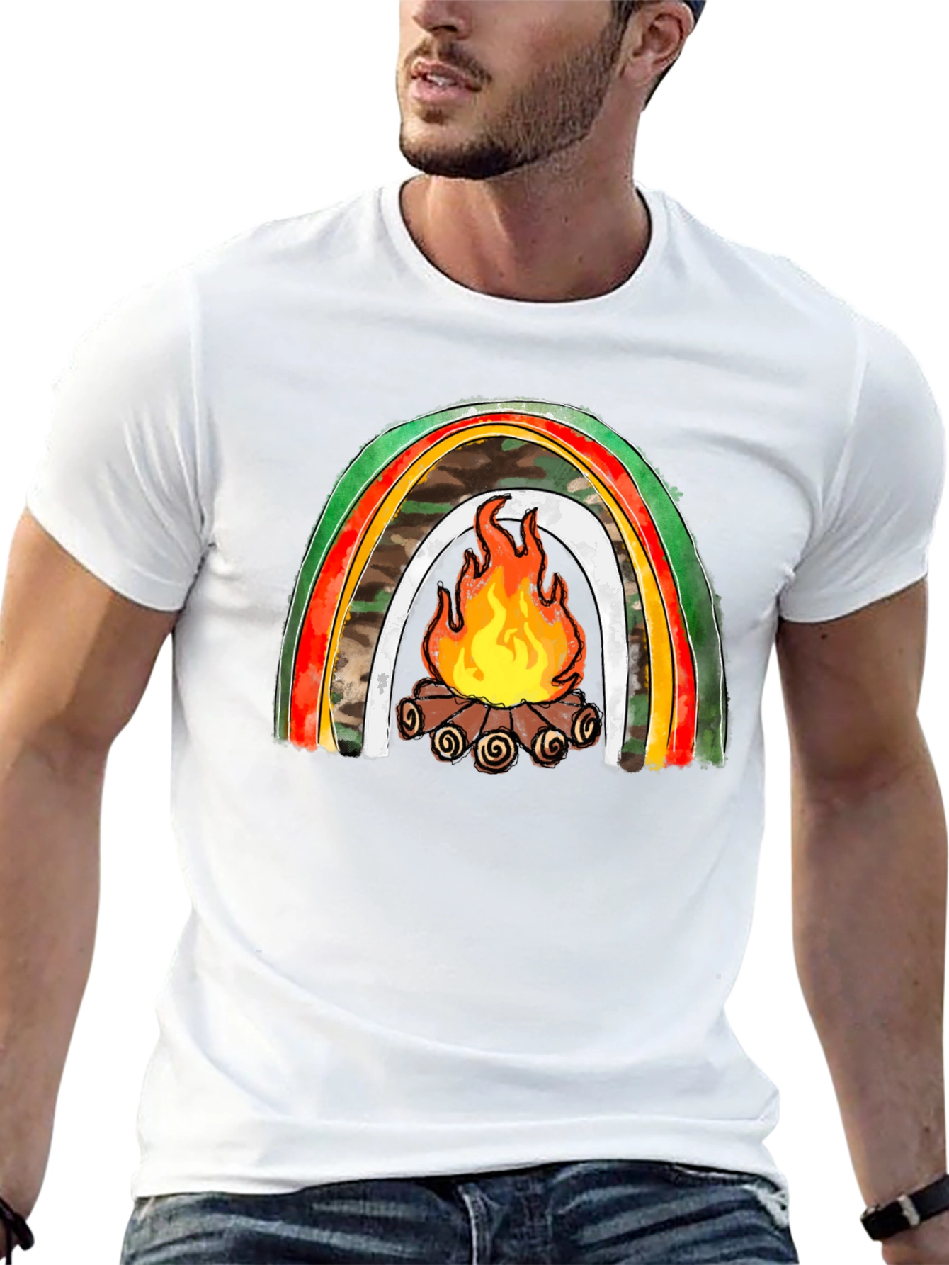 Camping Rainbow Campfire Graphic Tee