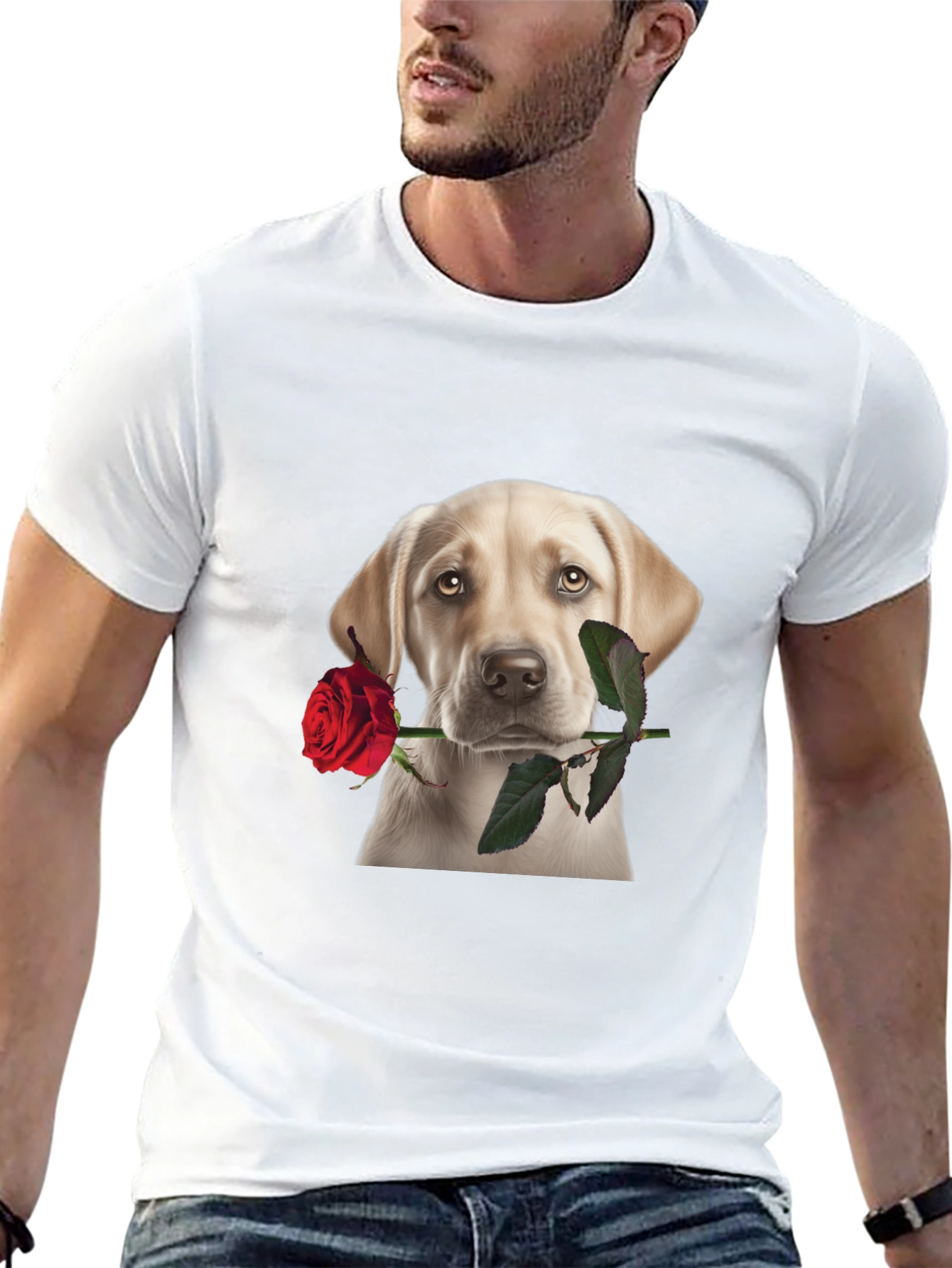 Dog with Rose Graphic T-Shirt