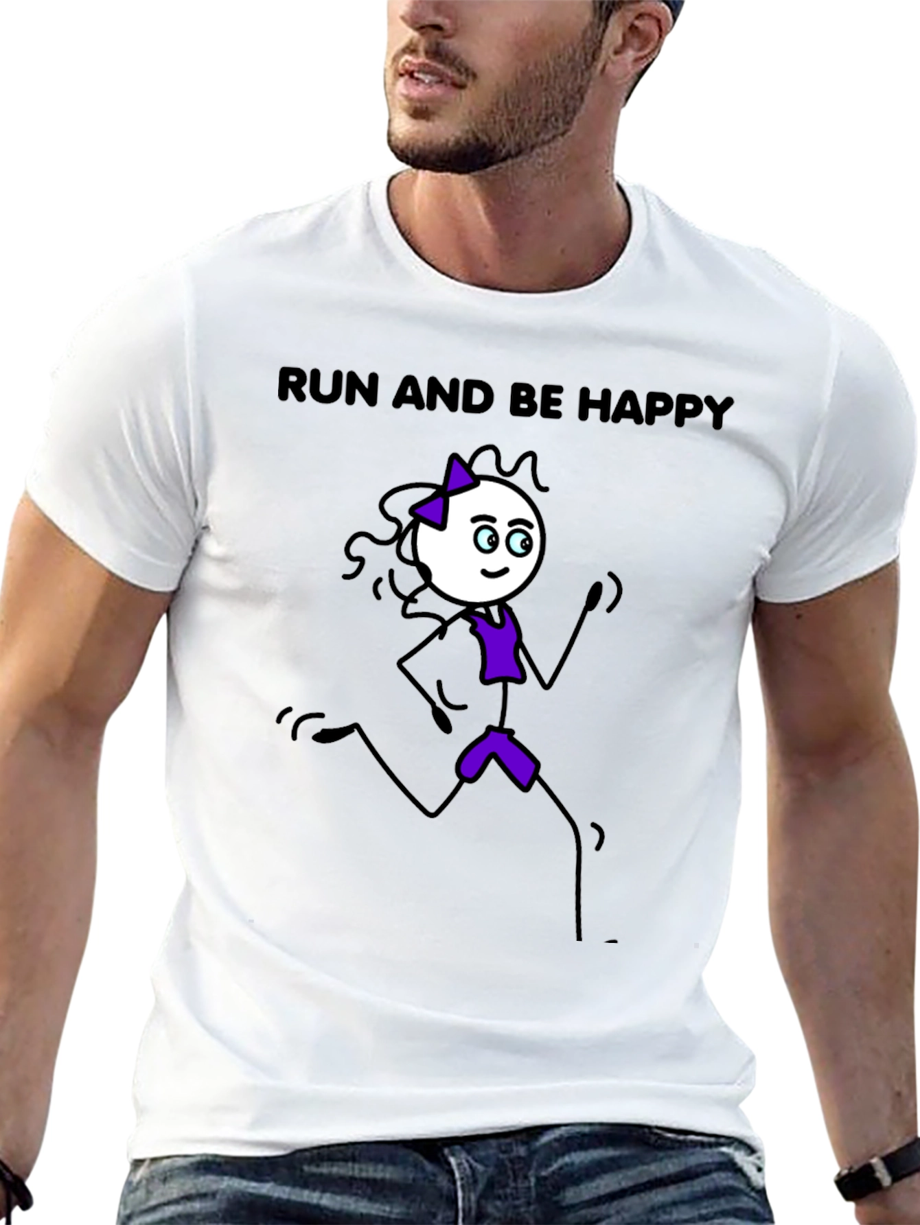 Run and Be Happy T-Shirt - Stick Figure Design