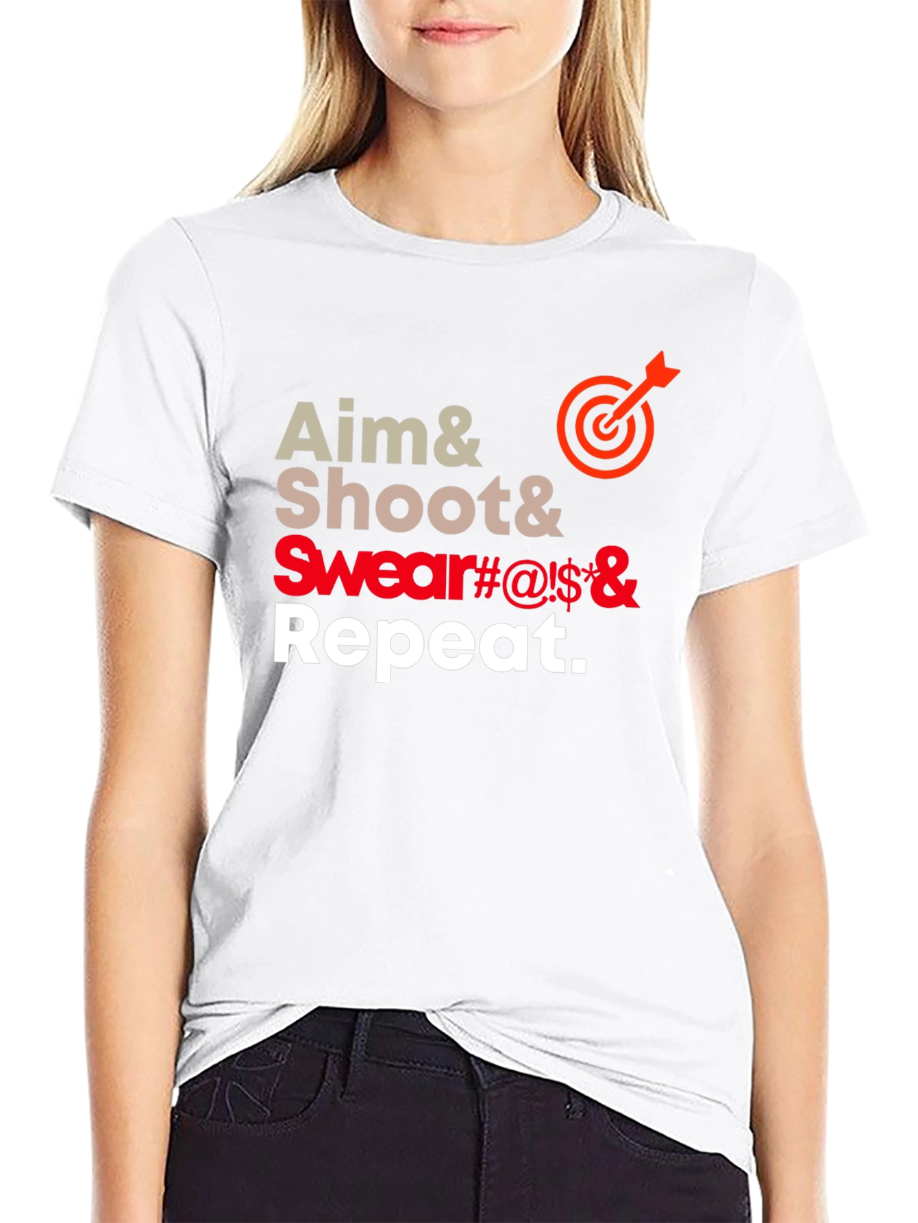 Aim Shoot Swear Repeat Funny T-Shirt