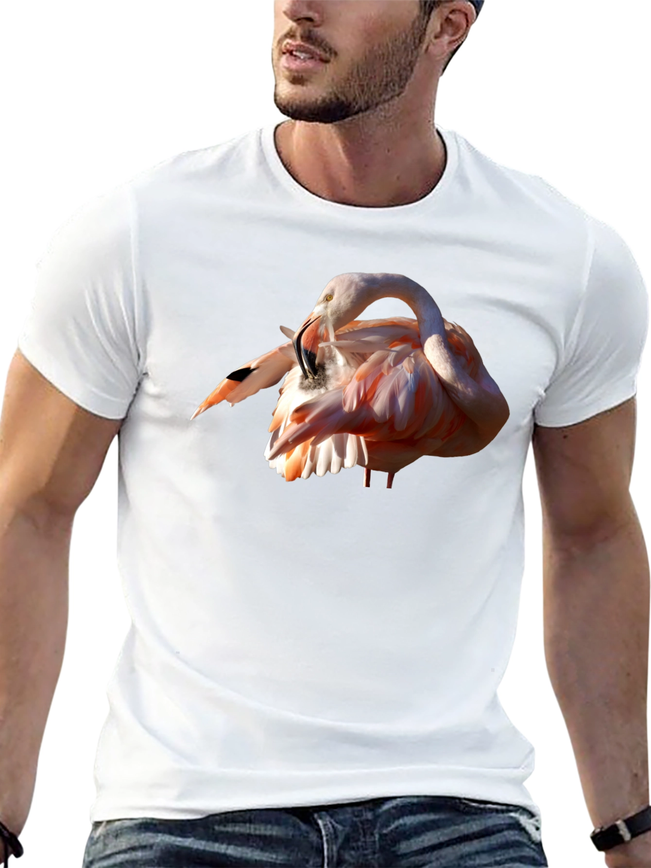 Flamingo Print Black T-Shirt