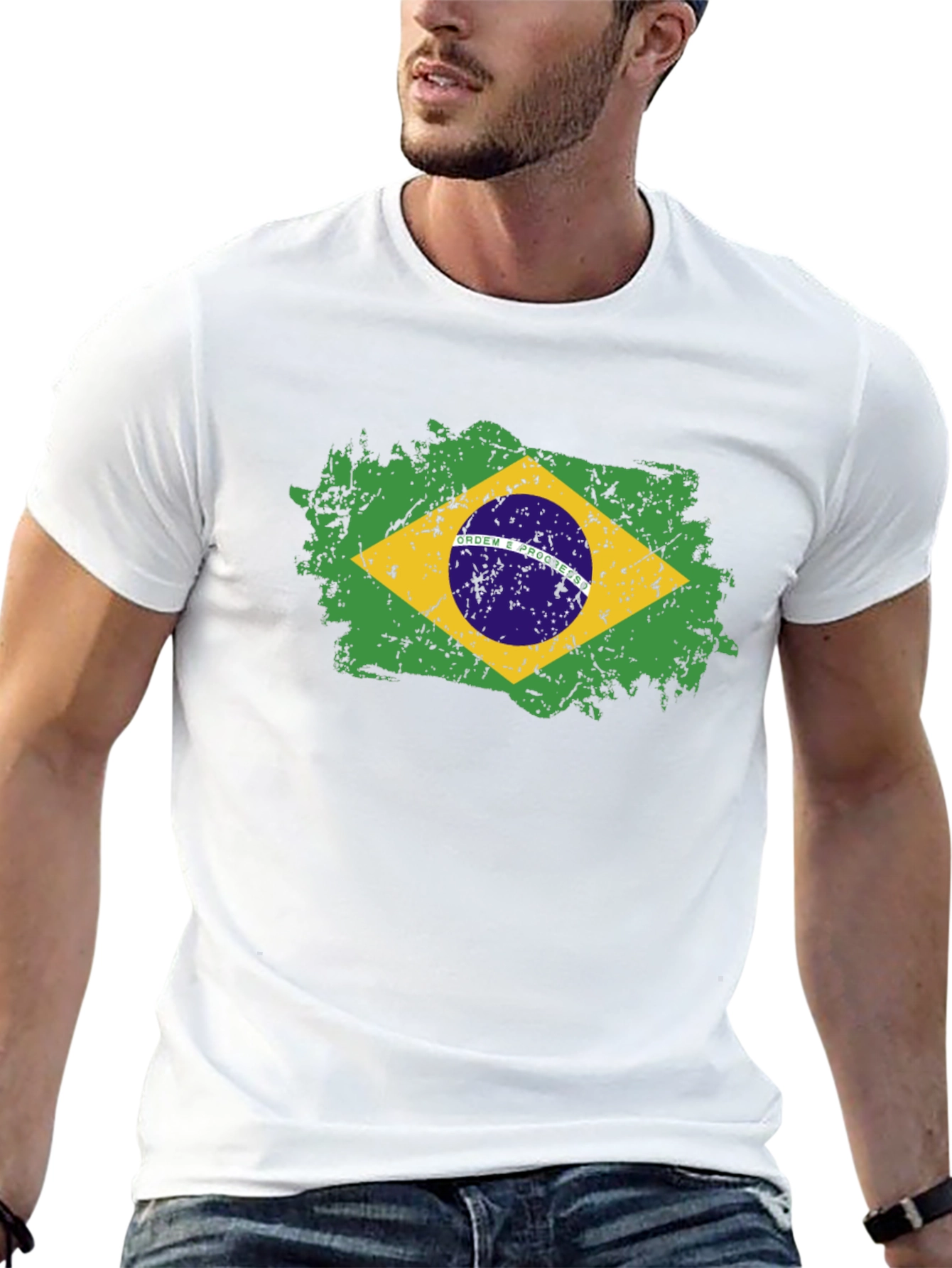 Brazil Flag Graphic T-Shirt - Black Crew Neck Tee