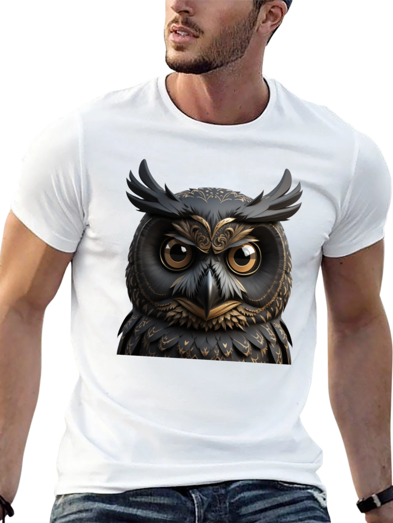 Black Owl Graphic Tee - Unique Animal Design