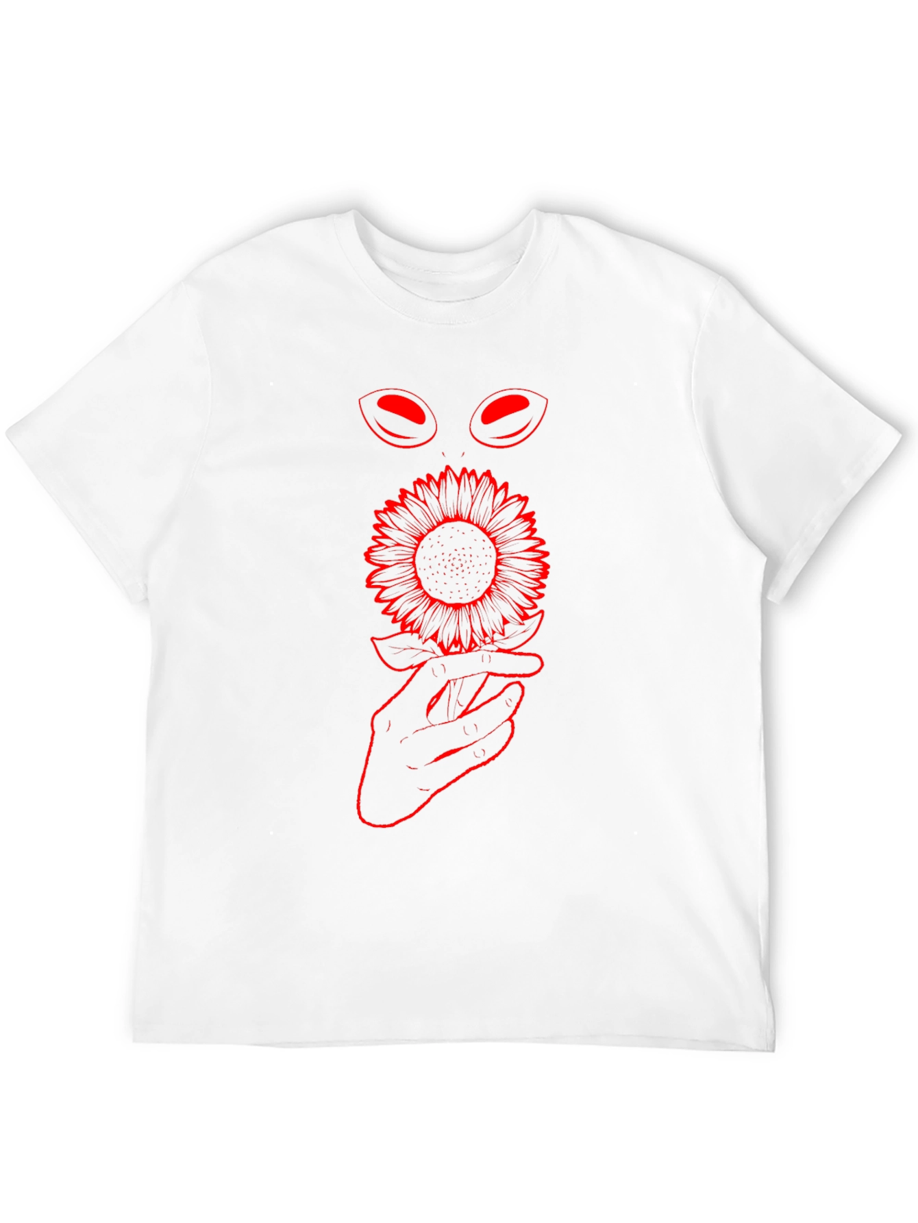 Black T-Shirt with Sunflower and Alien Eye Graphic