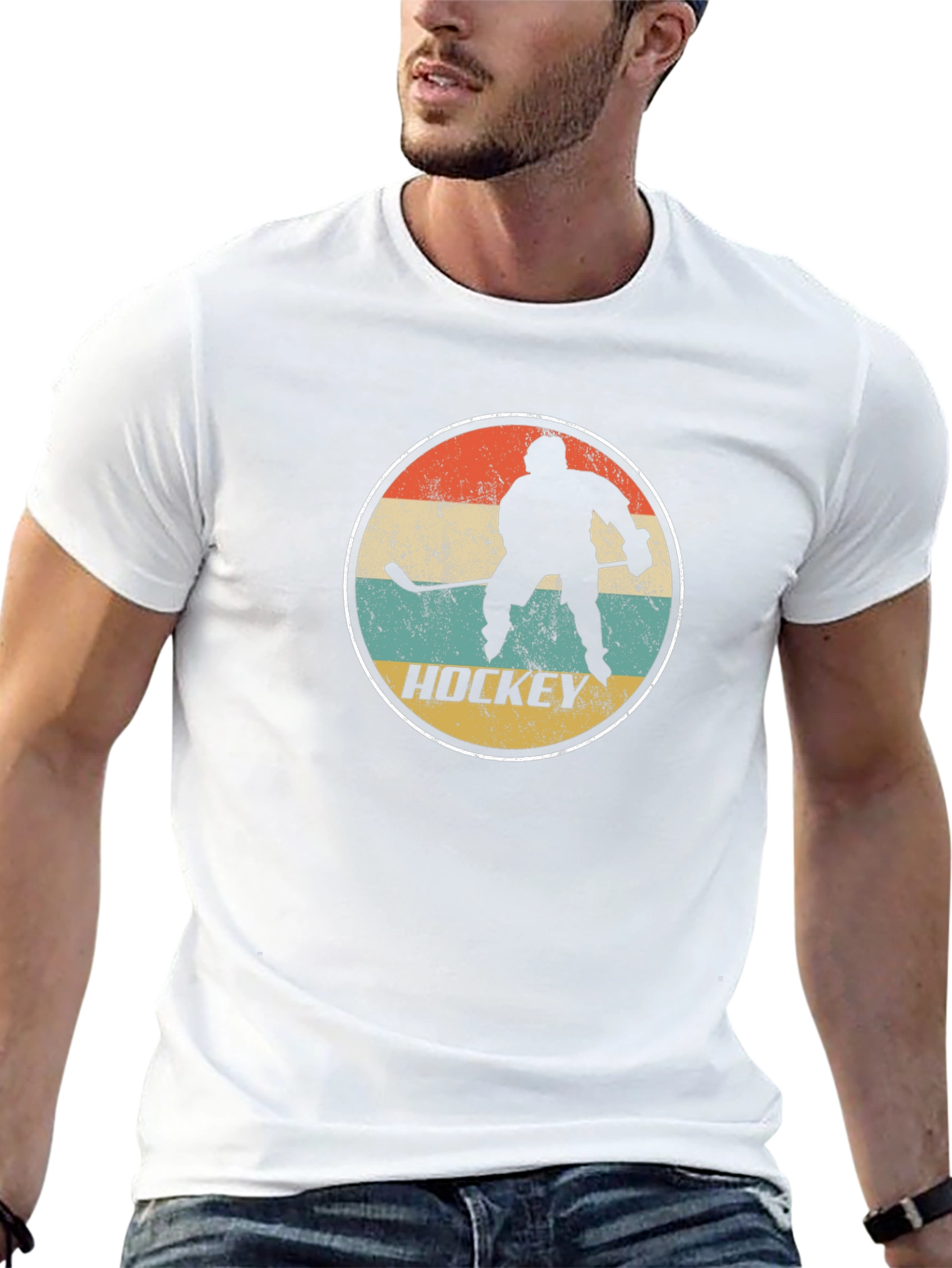 Retro Hockey Player Graphic T-Shirt - Black