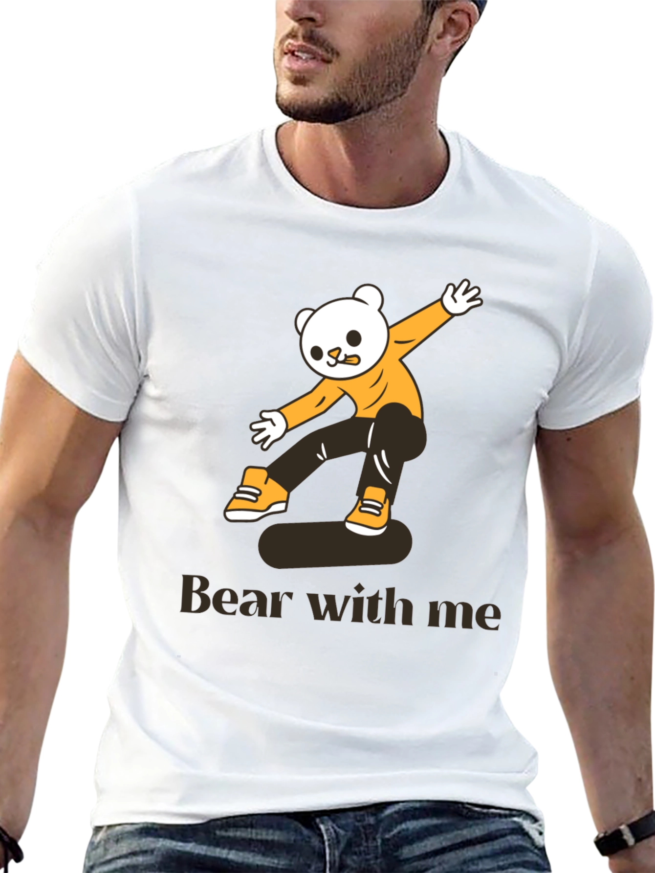 Skateboarding Bear Graphic Tee - Cool Black T-Shirt