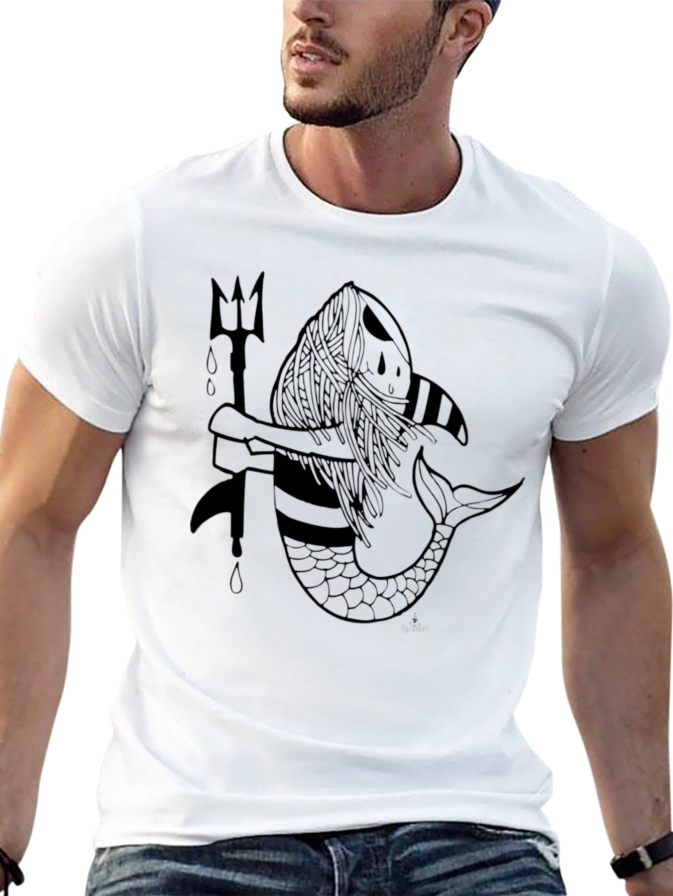 Mermaid Trident Graphic T-Shirt - Black