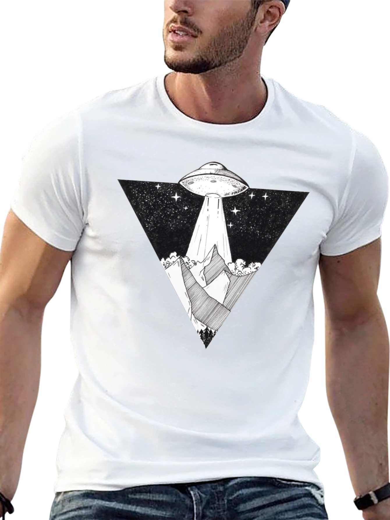 UFO Graphic Tee - Black Alien Abduction T-Shirt