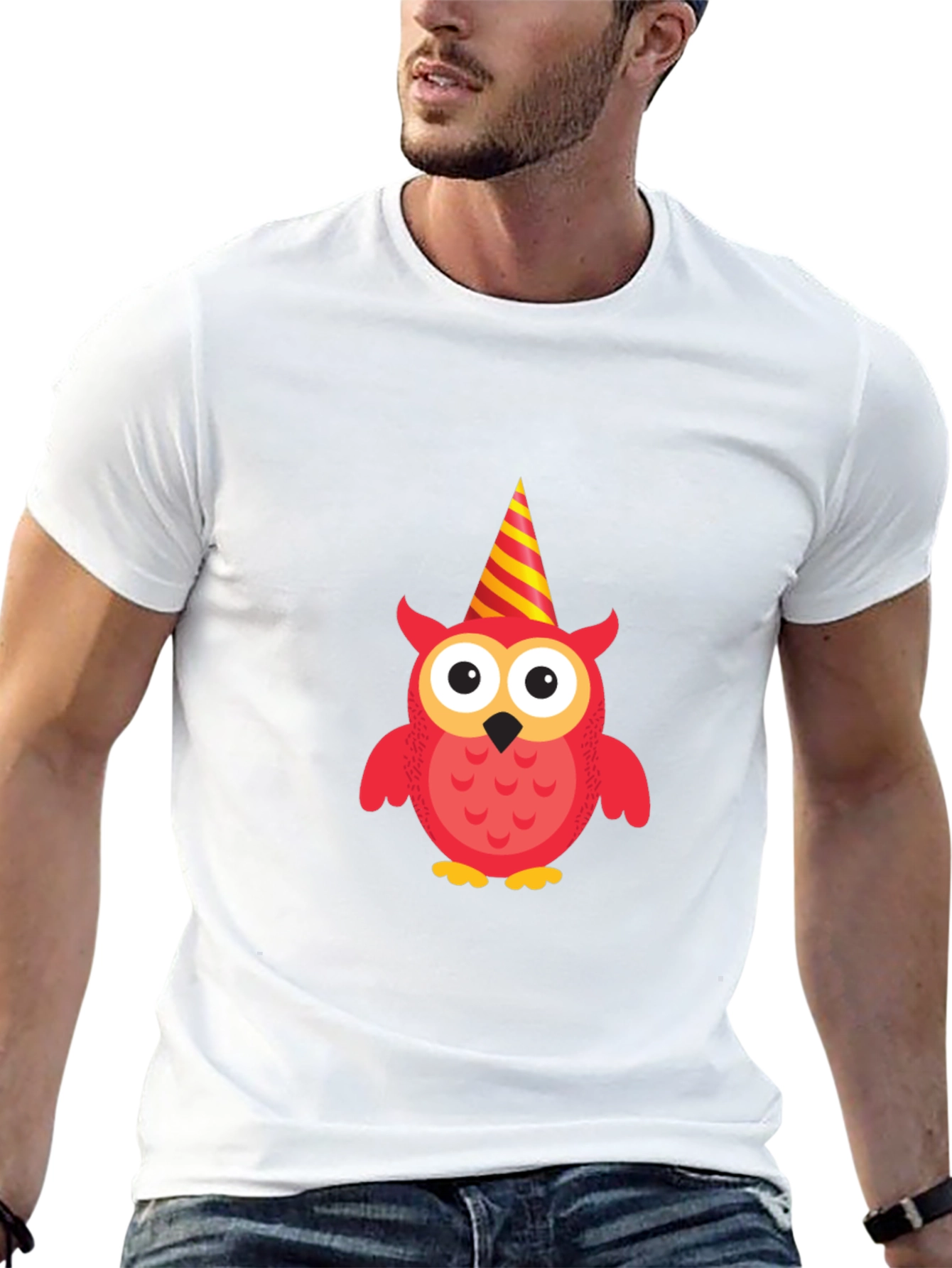 Party Owl Graphic Tee - Black Cotton T-Shirt
