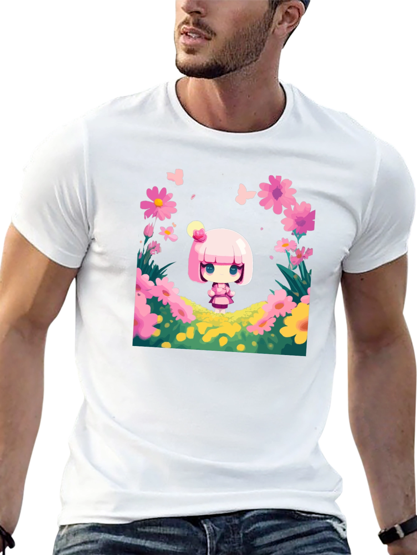 Cute Cartoon Girl Floral T-Shirt