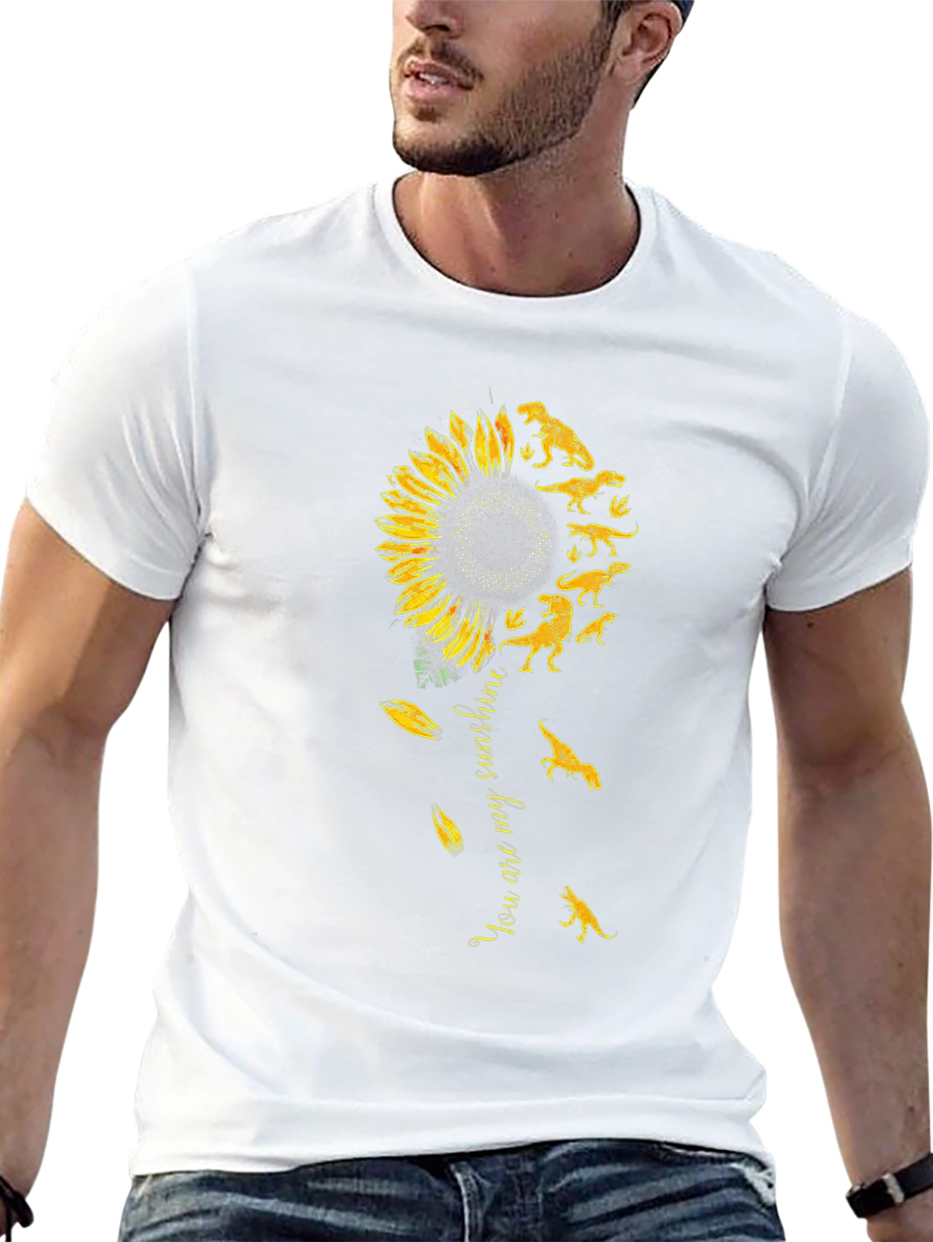 Dinosaur Sunflower Graphic Tee - Black