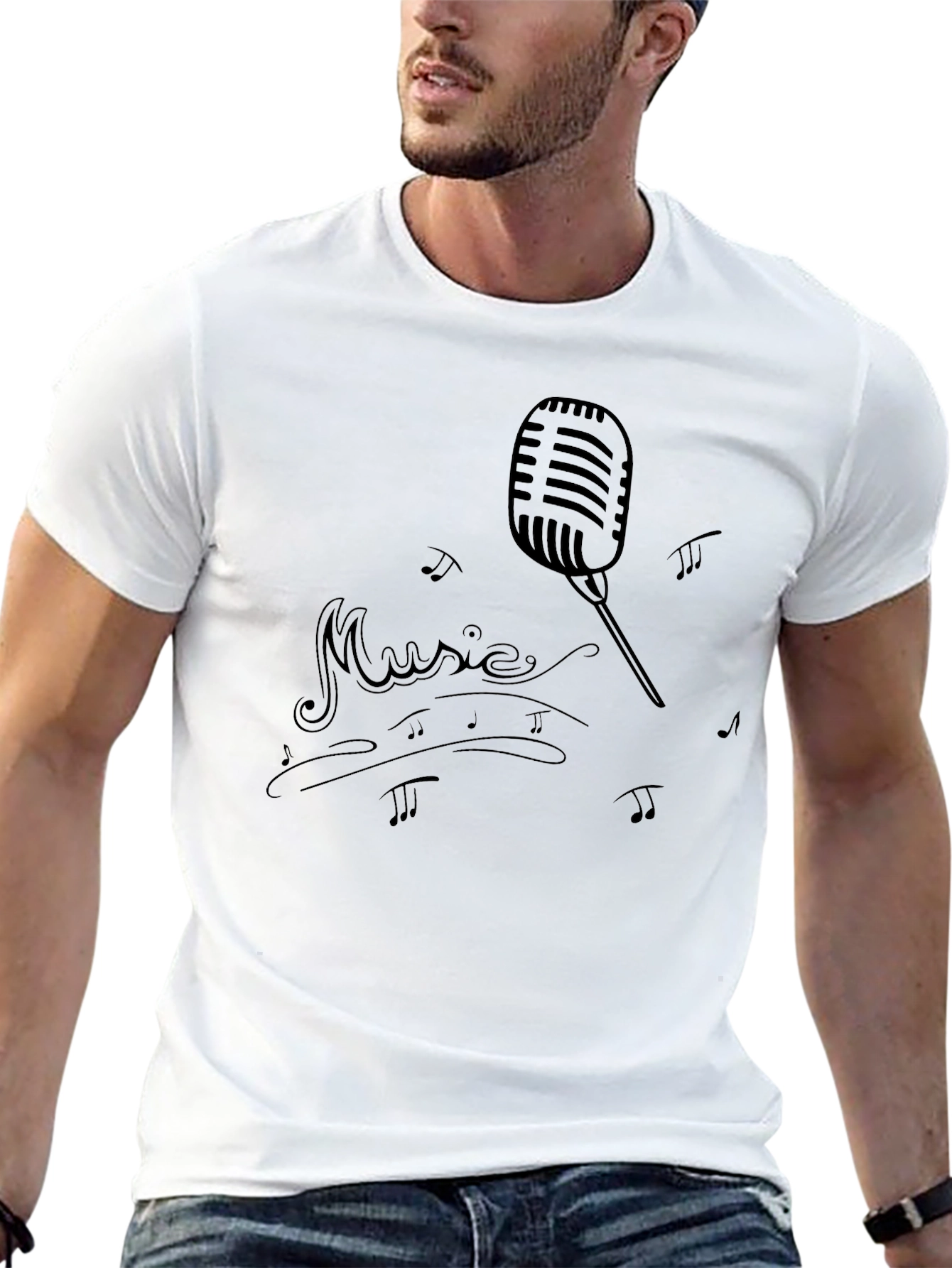 Retro Music Microphone Graphic Black T-Shirt