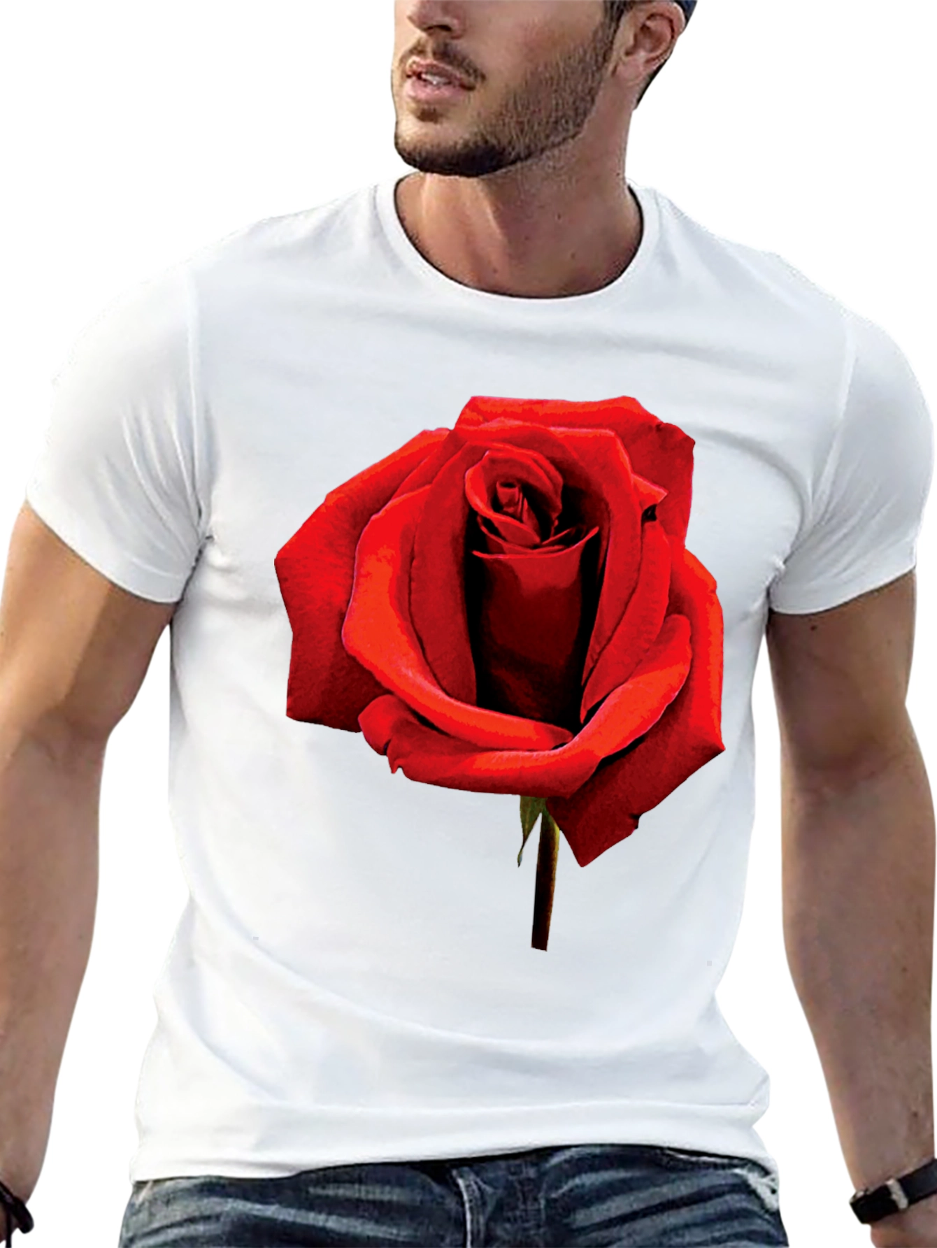 Red Rose Graphic Tee - Black Cotton T-Shirt
