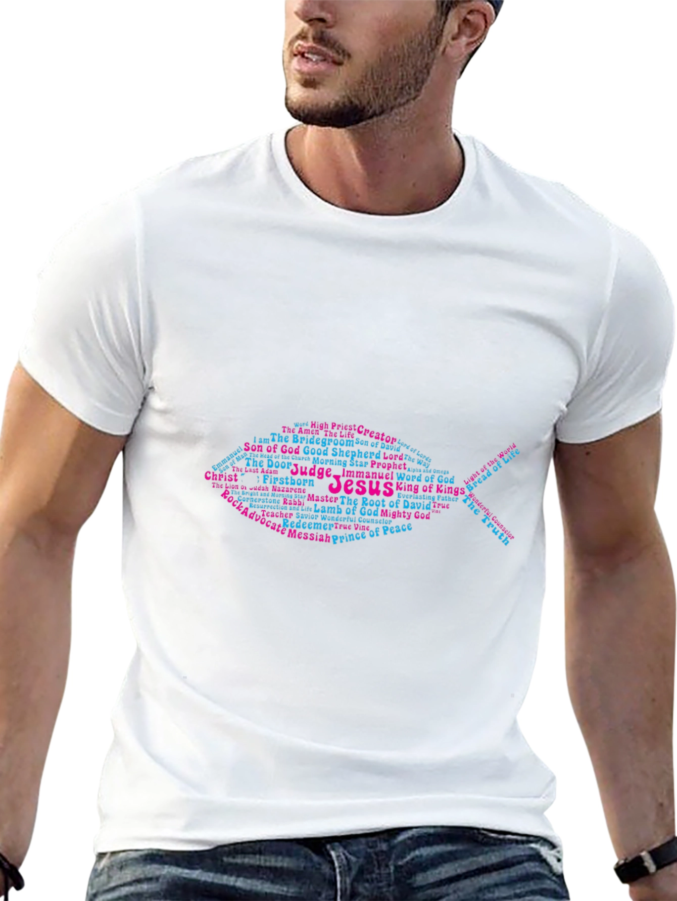 Jesus Fish Word Art T-Shirt - Christian Apparel