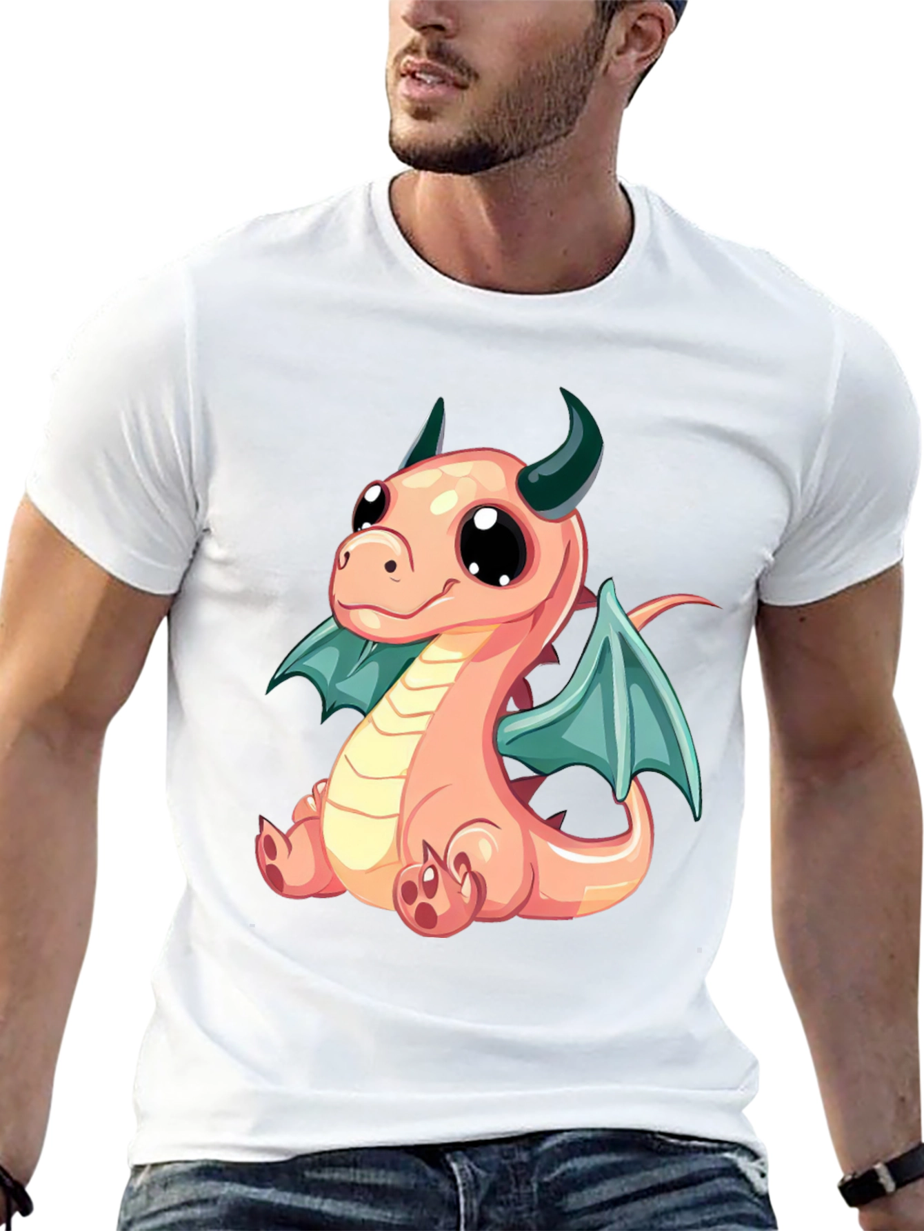 Cute Dragon Cartoon Print Black T-Shirt