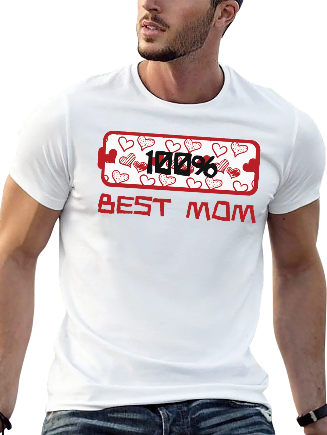100% Best Mom Heart Graphic T-Shirt