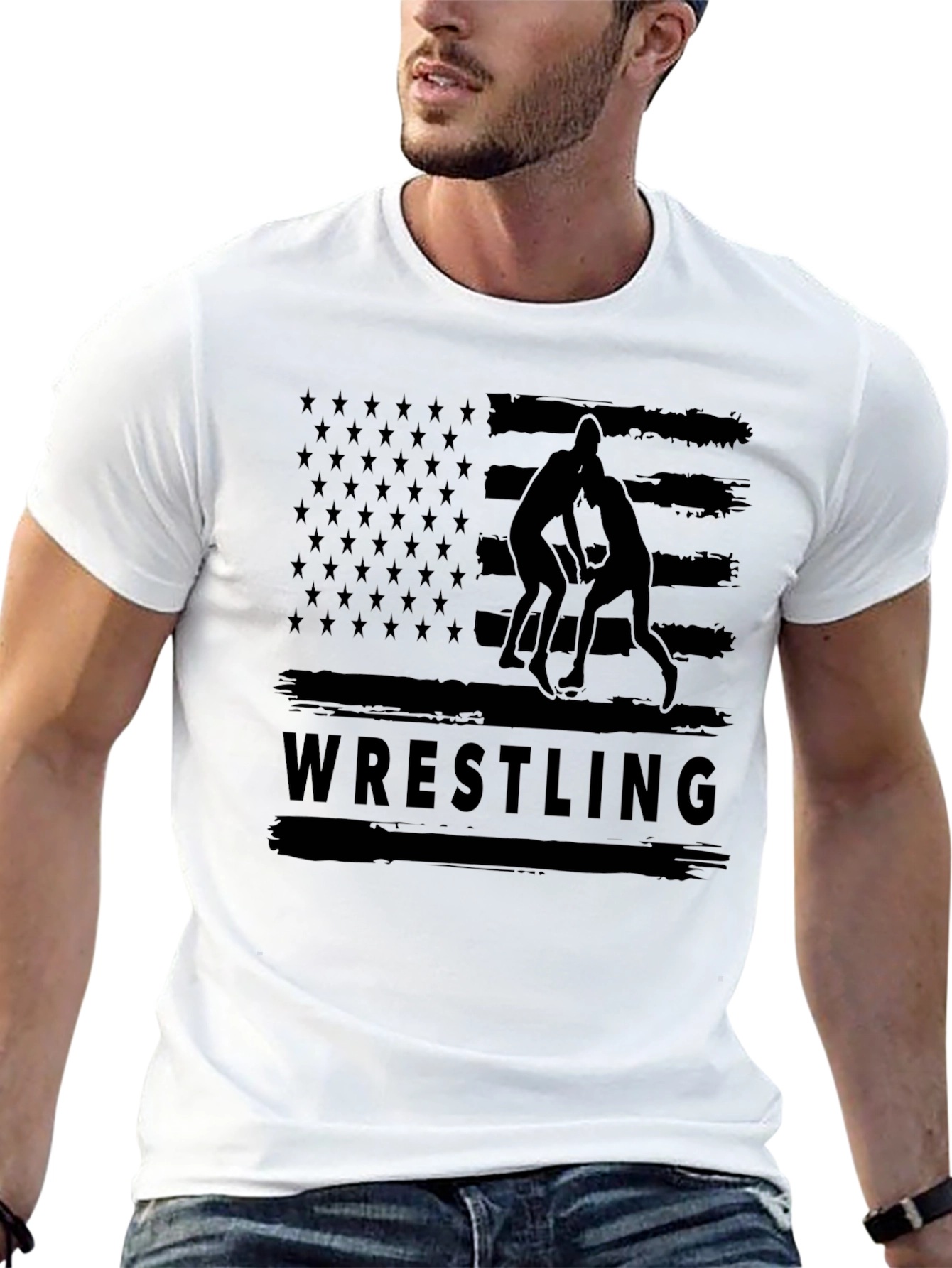 Wrestling USA Flag Black T-Shirt