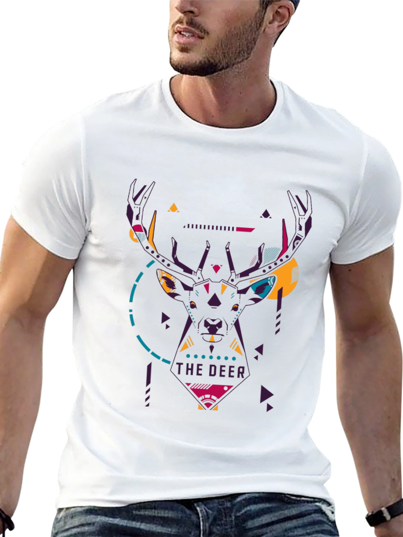 Geometric Deer Graphic Black T-Shirt
