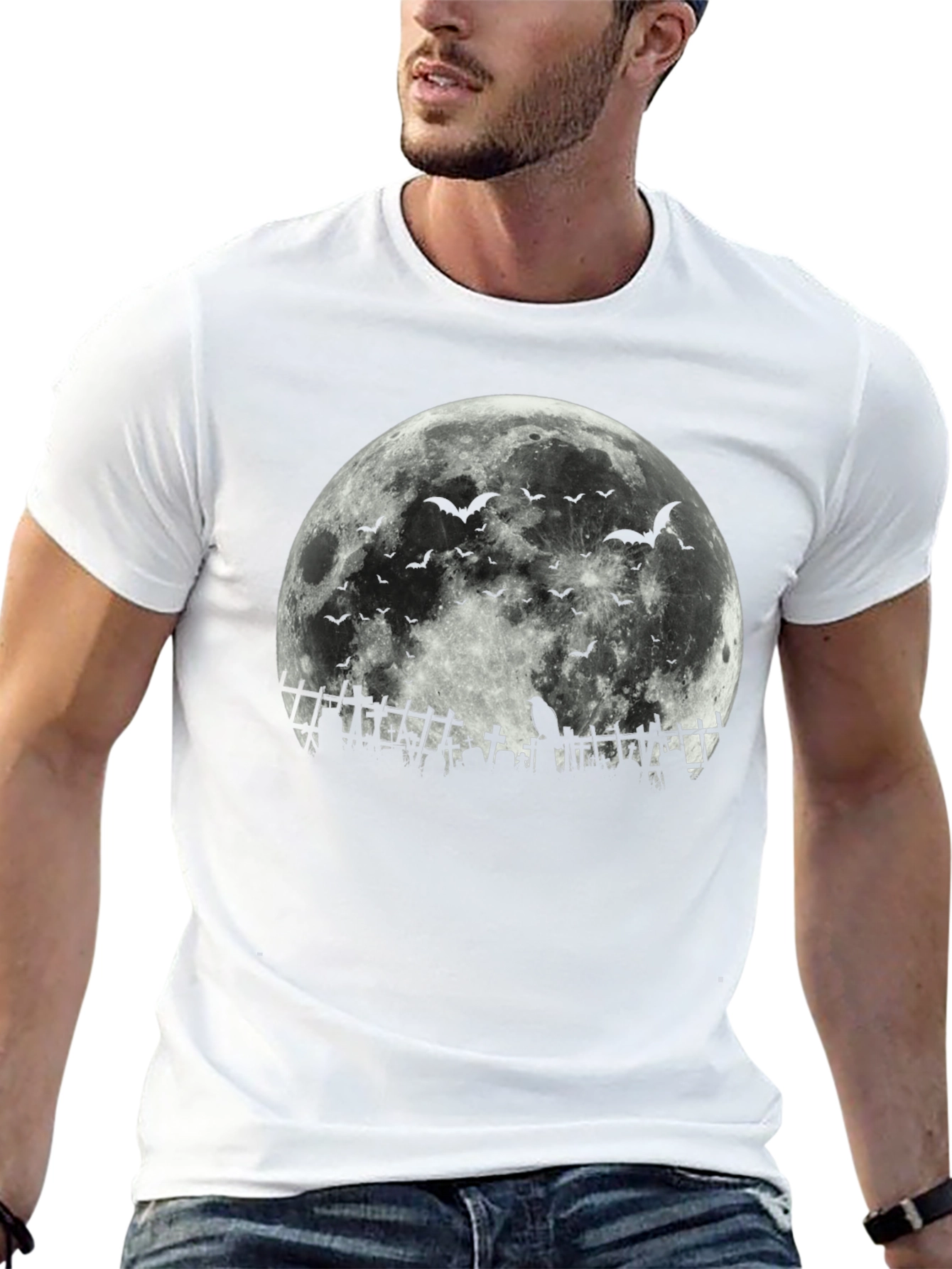 Halloween Moon Bats Cemetery T-Shirt