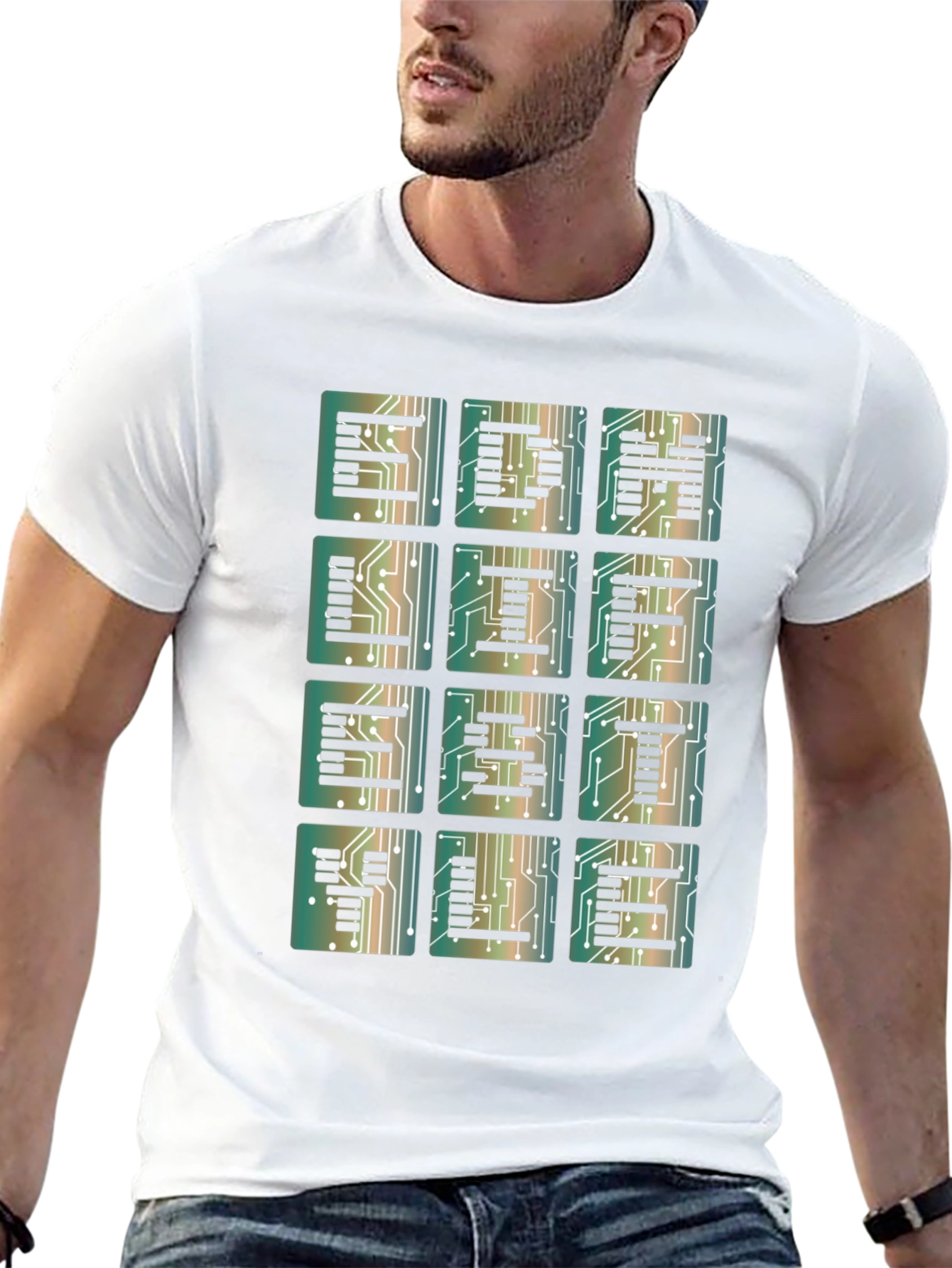 Electronic Circuit Board Letter Print Black T-Shirt